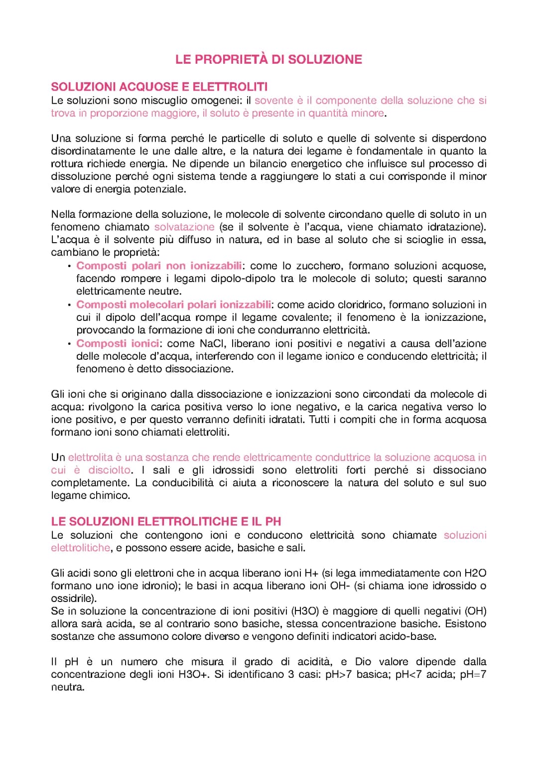 Le proprietà delle soluzioni 