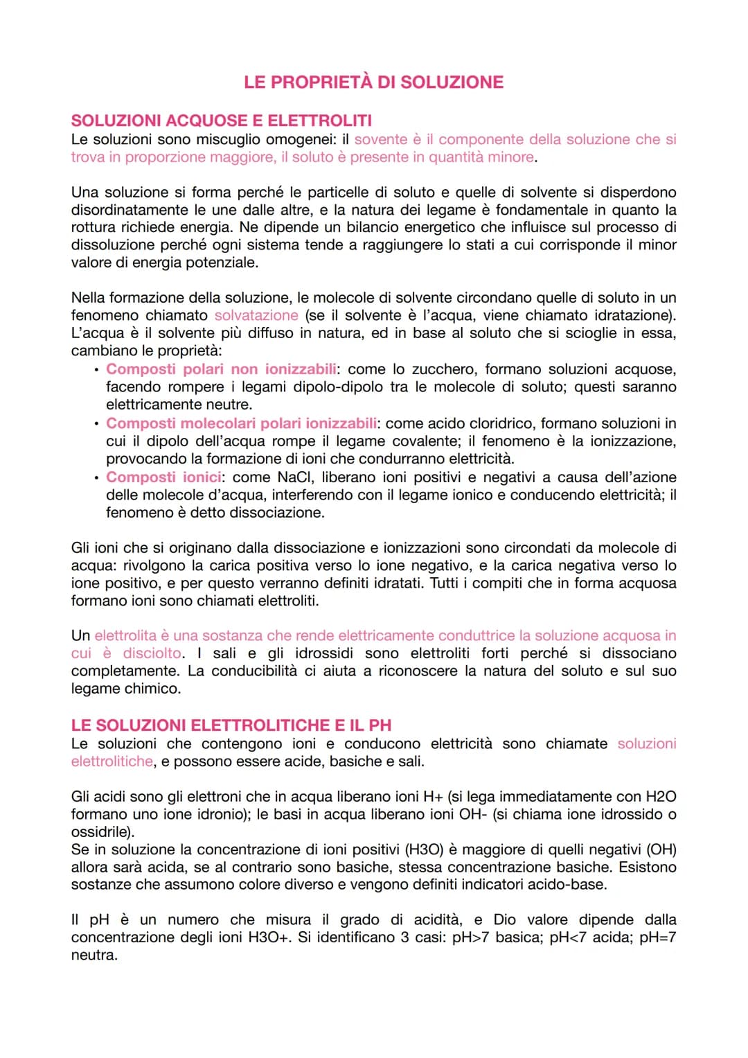 LE PROPRIETÀ DI SOLUZIONE
SOLUZIONI ACQUOSE E ELETTROLITI
Le soluzioni sono miscuglio omogenei: il sovente è il componente della soluzione c