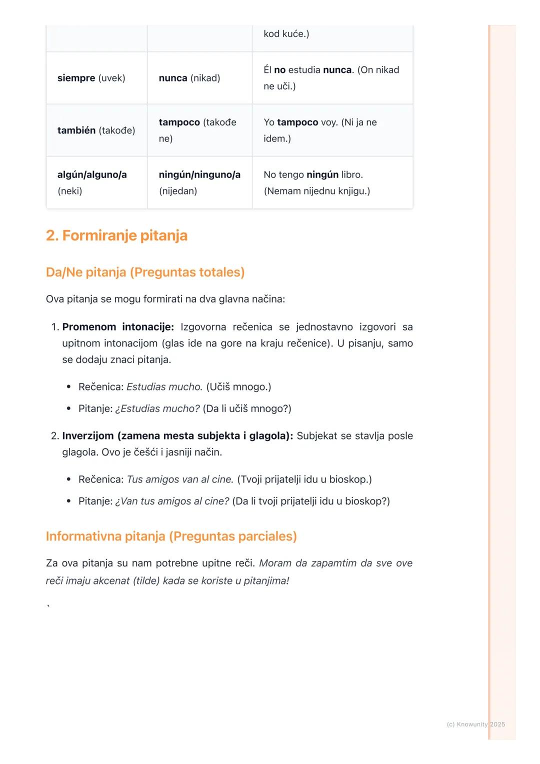 # Pitanja i negacije

Uvodni pregled: Pitanja i negacije

Ovo je osnova za svaki razgovor na španskom. Bez ovoga ne mogu ni da pitam
nešto, 