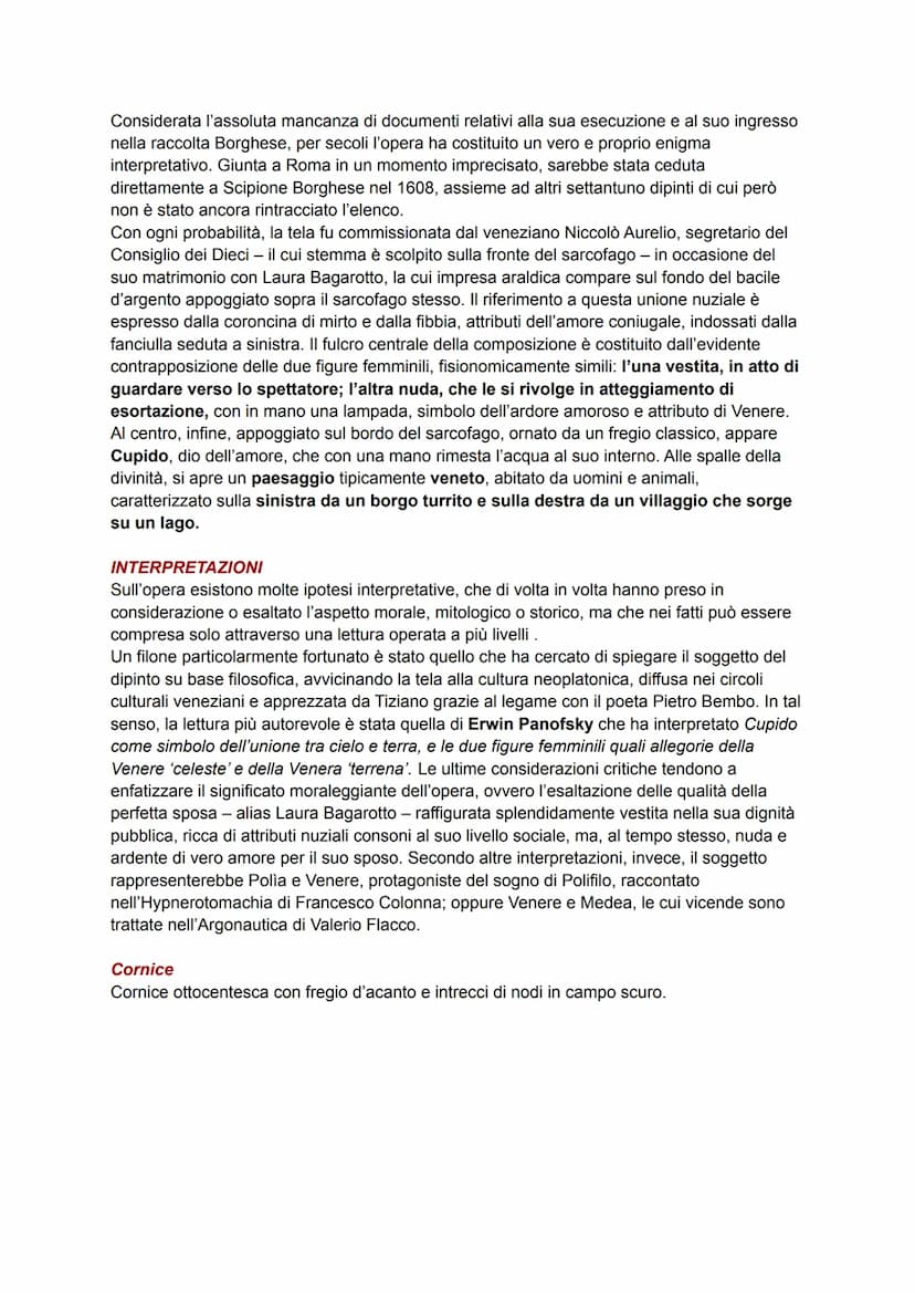 AMOR SACRO E AMOR PROFANO
Dipinto di Vecellio Tiziano. Il suo mito risiede nelle interpretazioni date dagli storici per
tentare di svelare l
