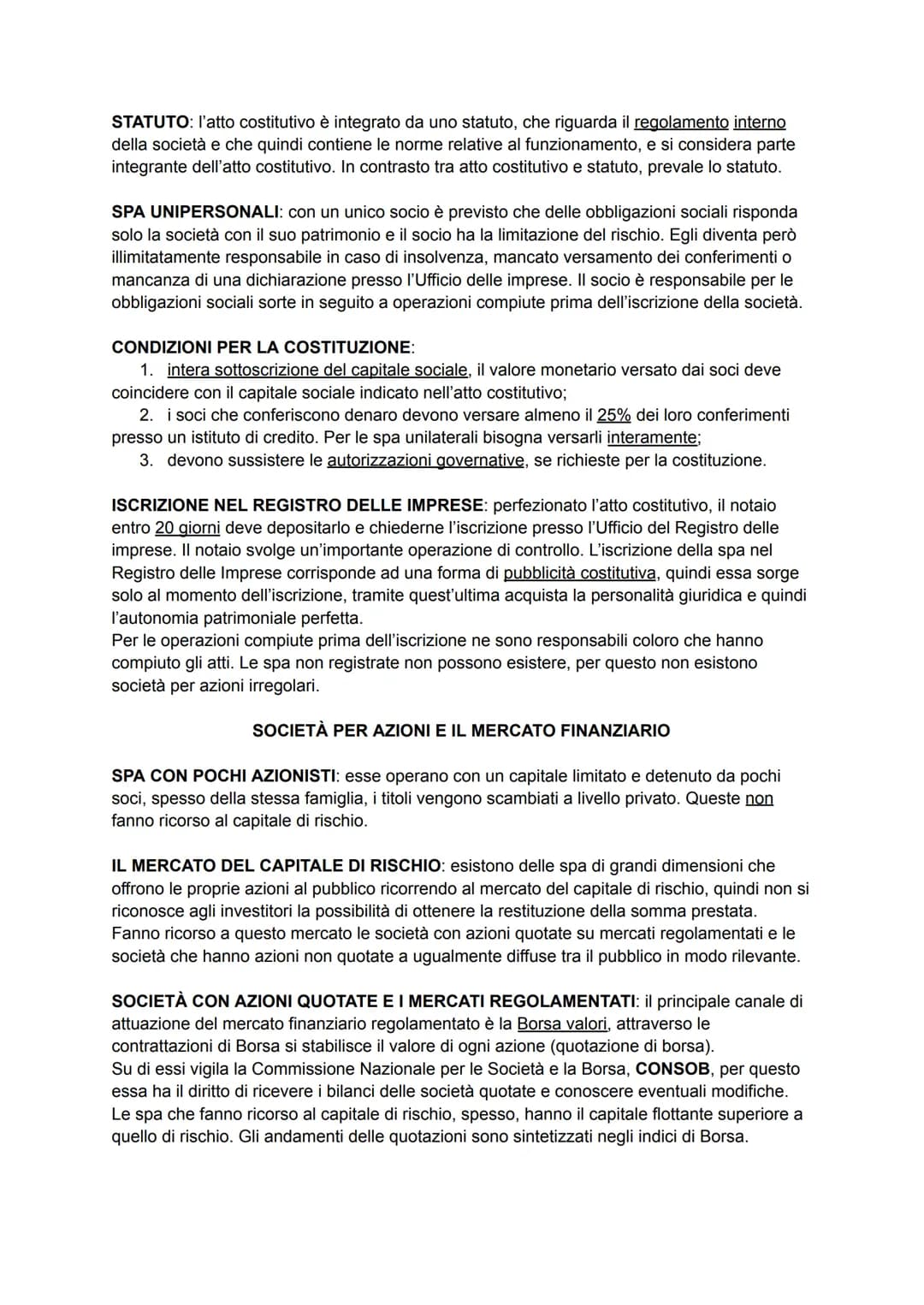 LA SOCIETÀ PER AZIONI
Nozione da art. 2325-> "Nella società per azioni per le obbligazioni sociali risponde soltanto
la società con il suo p