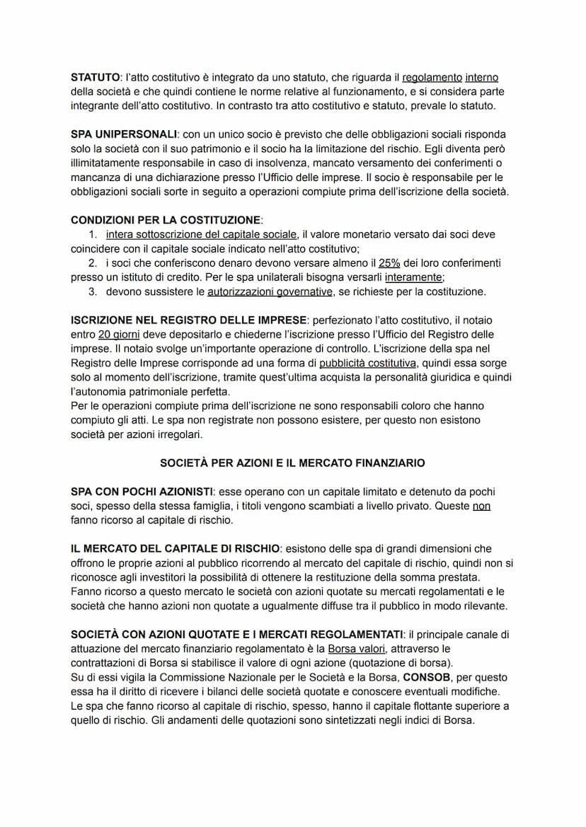 LA SOCIETÀ PER AZIONI
Nozione da art. 2325-> "Nella società per azioni per le obbligazioni sociali risponde soltanto
la società con il suo p