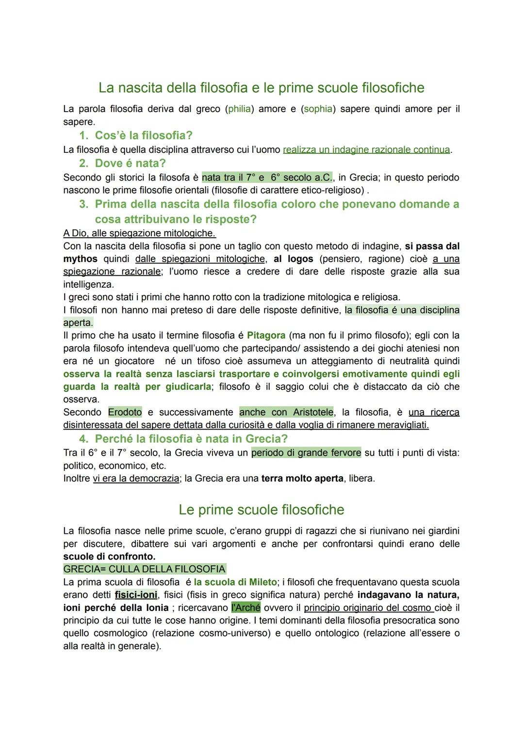 La nascita della filosofia e le prime scuole filosofiche
La parola filosofia deriva dal greco (philia) amore e (sophia) sapere quindi amore 
