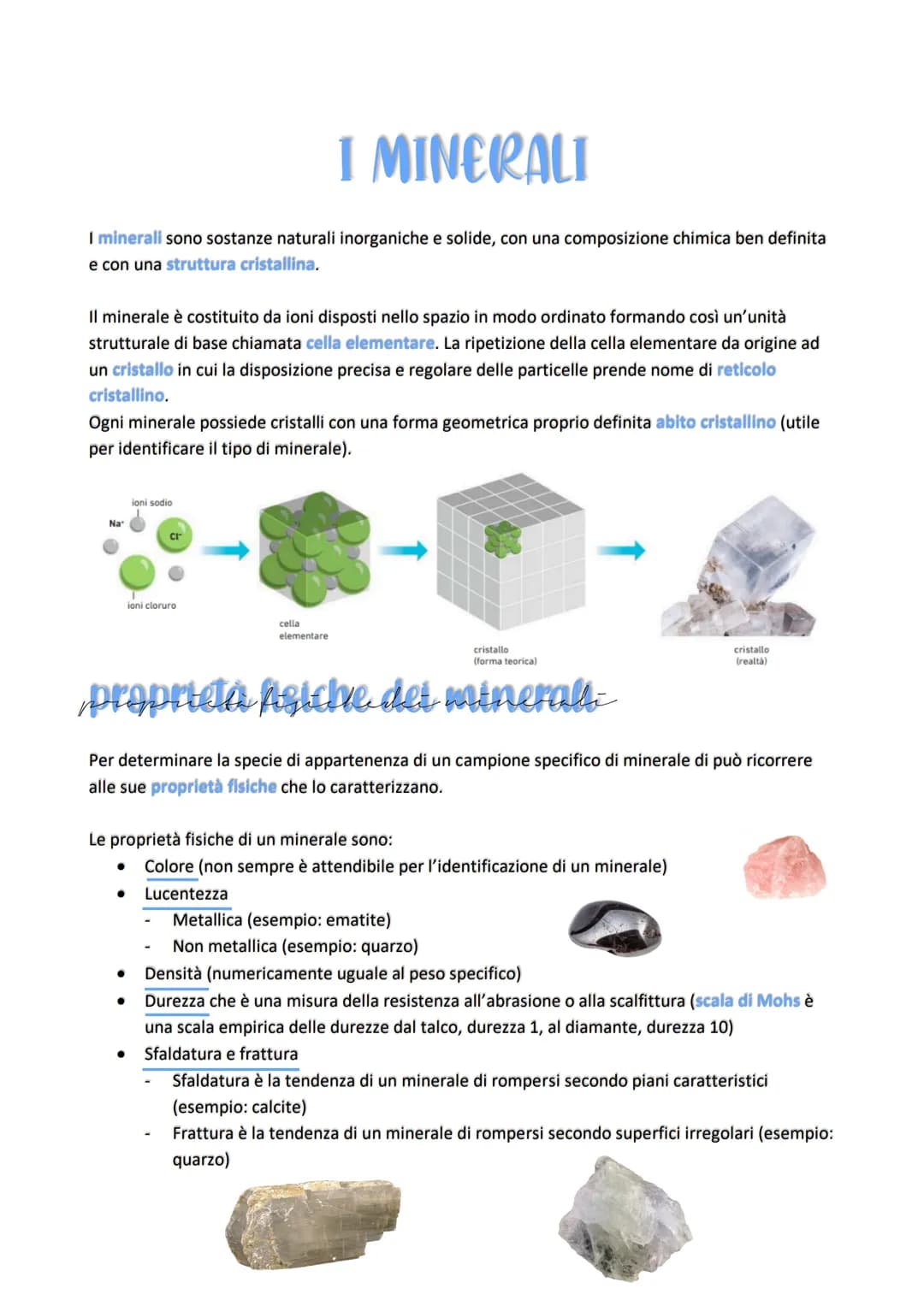 
<p>I minerali sono sostanze naturali inorganiche e solide, con una composizione chimica ben definita e una struttura cristallina. Ogni mine