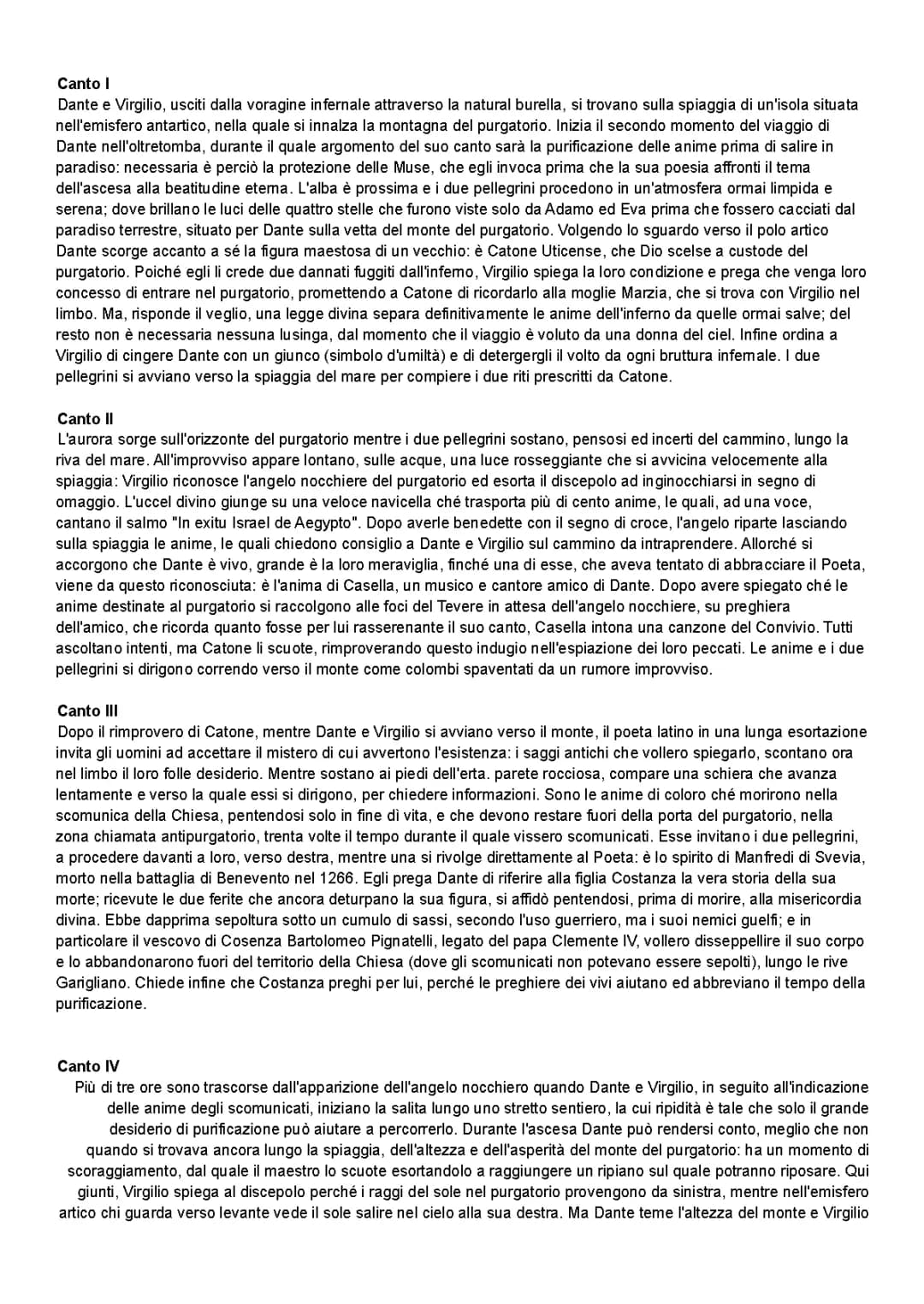 Riassunti del Purgatorio di Dante: Canti Importanti e Schemi PDF