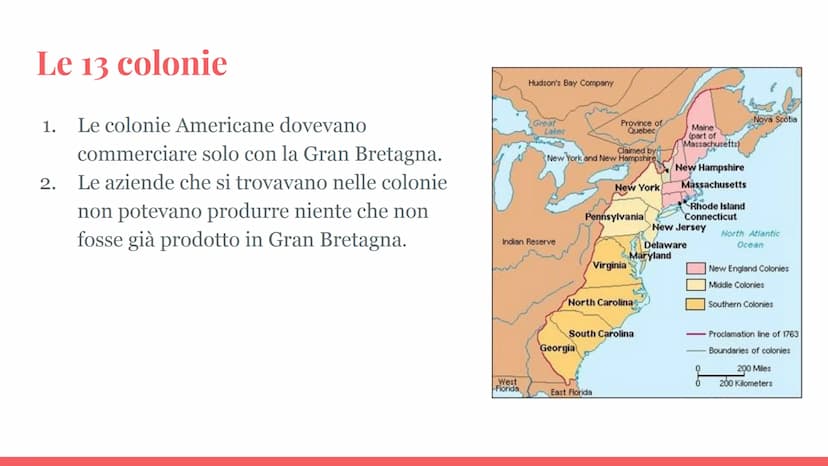 La Rivoluzione
Americana Le 13 colonie
La società:
-Godeva di un'autonomia politica locale
-l'organizzazione fiscale ed economica
dipendeva 