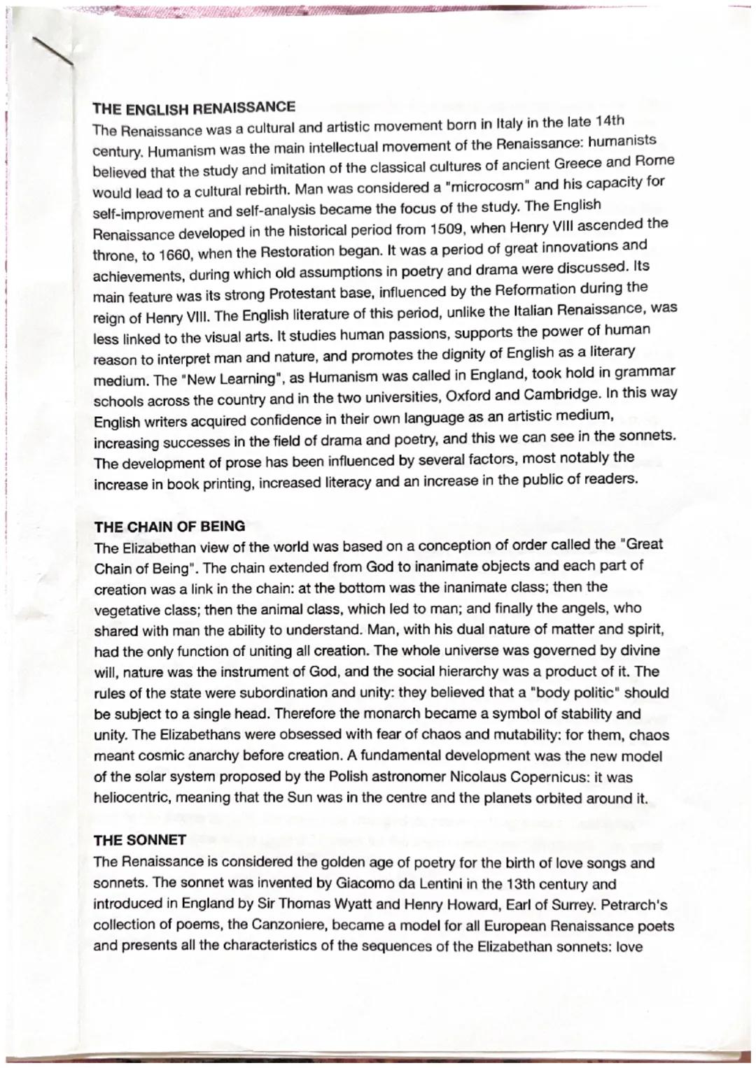 THE ENGLISH RENAISSANCE
The Renaissance was a cultural and artistic movement born in Italy in the late 14th
century. Humanism was the main i