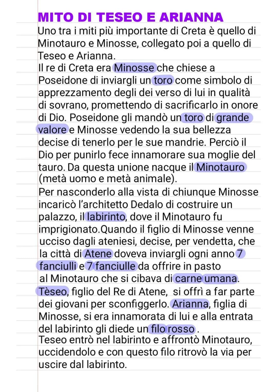 MITO DI TESEO E ARIANNA
Uno tra i miti più importante di Creta è quello di
Minotauro e Minosse, collegato poi a quello di
Teseo e Arianna.
I