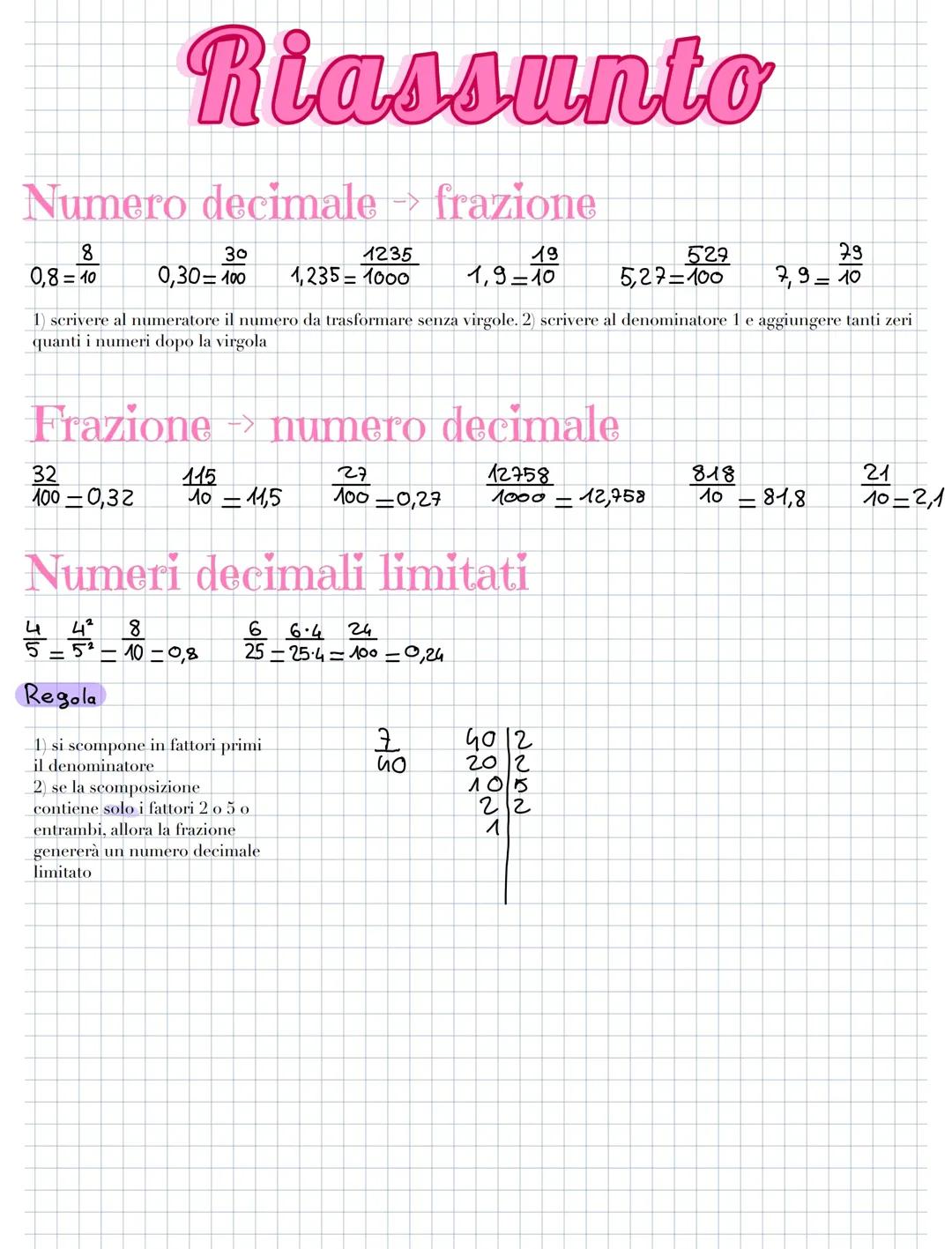 Numeri decimali, frazioni, proporzioni, radici quadrate