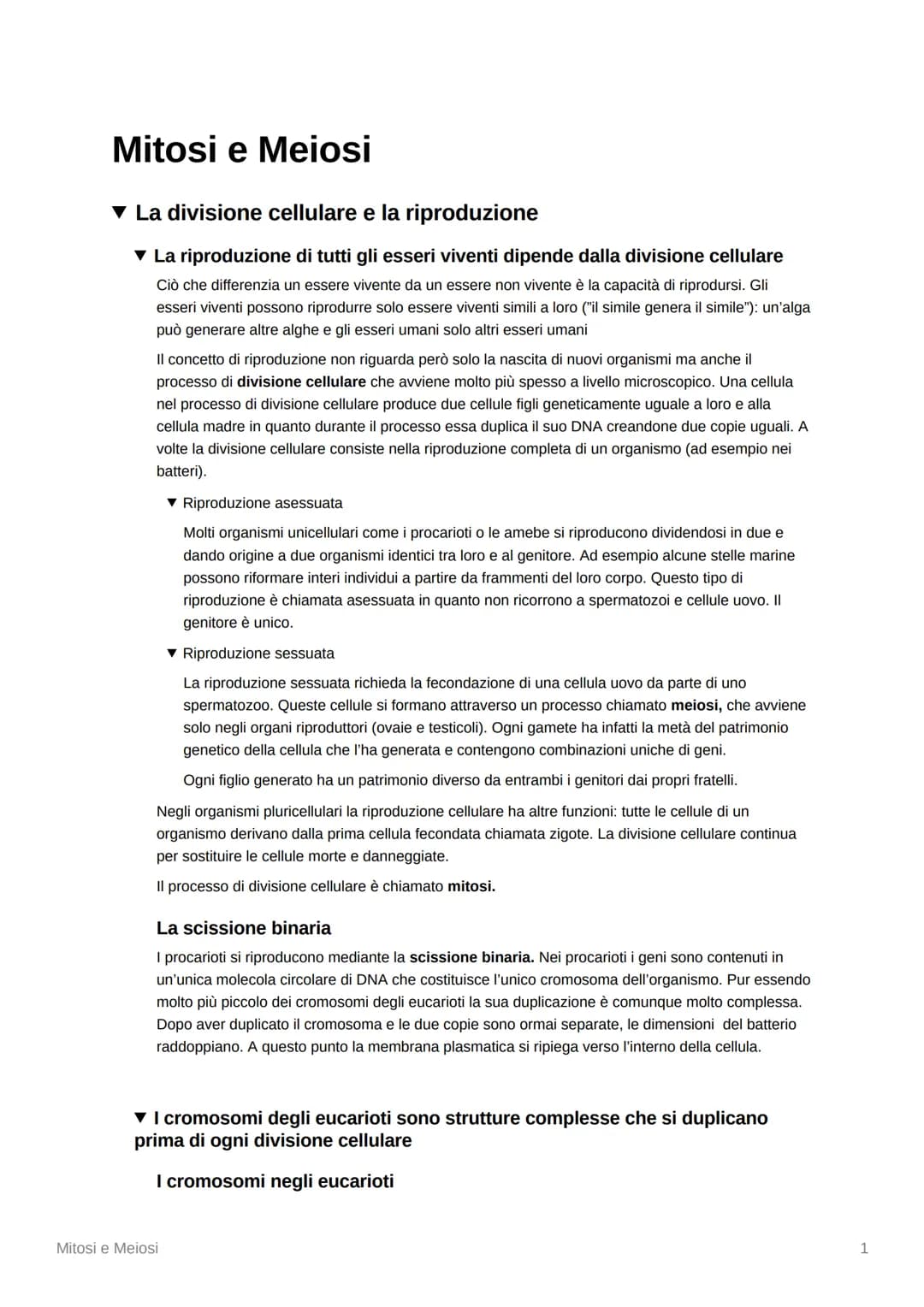 Mitosi e Meiosi
▾ La divisione cellulare e la riproduzione
▾ La riproduzione di tutti gli esseri viventi dipende dalla divisione cellulare
C