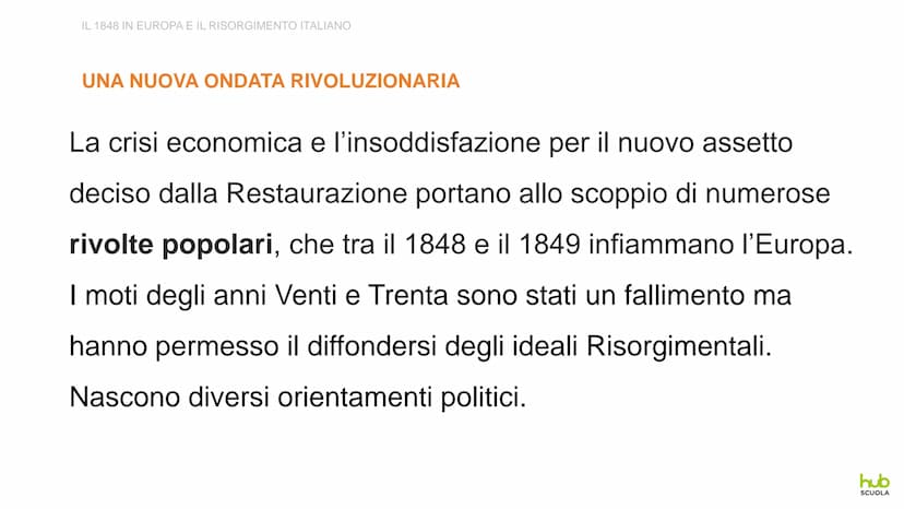 1848 in Europa
e il Risorgimento italiano IL 1848 IN EUROPA E IL RISORGIMENTO ITALIANO
UNA NUOVA ONDATA RIVOLUZIONARIA
La crisi economica e 