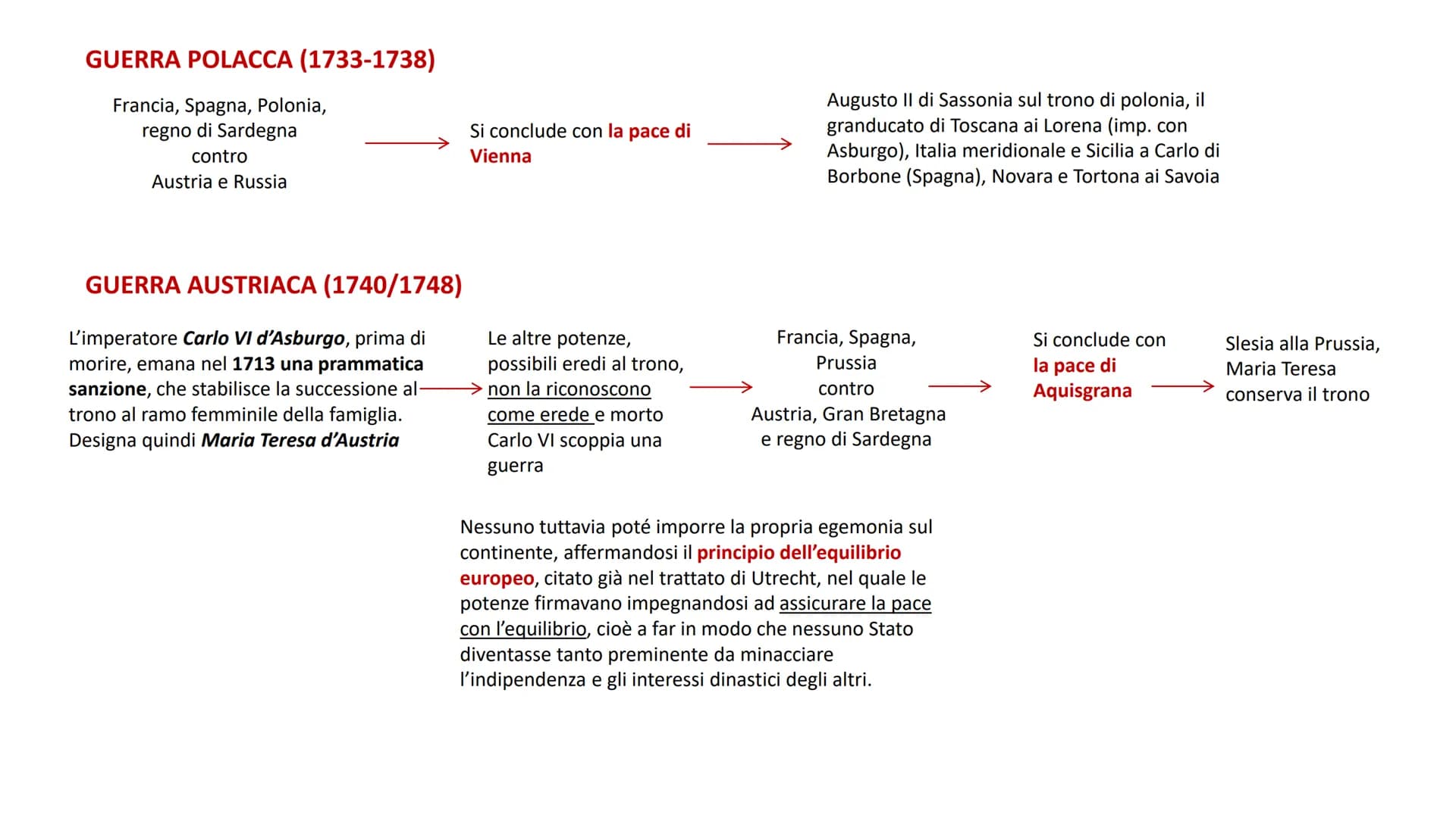 Il Settecento fu caratterizzato da una serie di guerre tra le
maggiori forze politiche per problemi fondamentalmente
dinastici: le maggiori 
