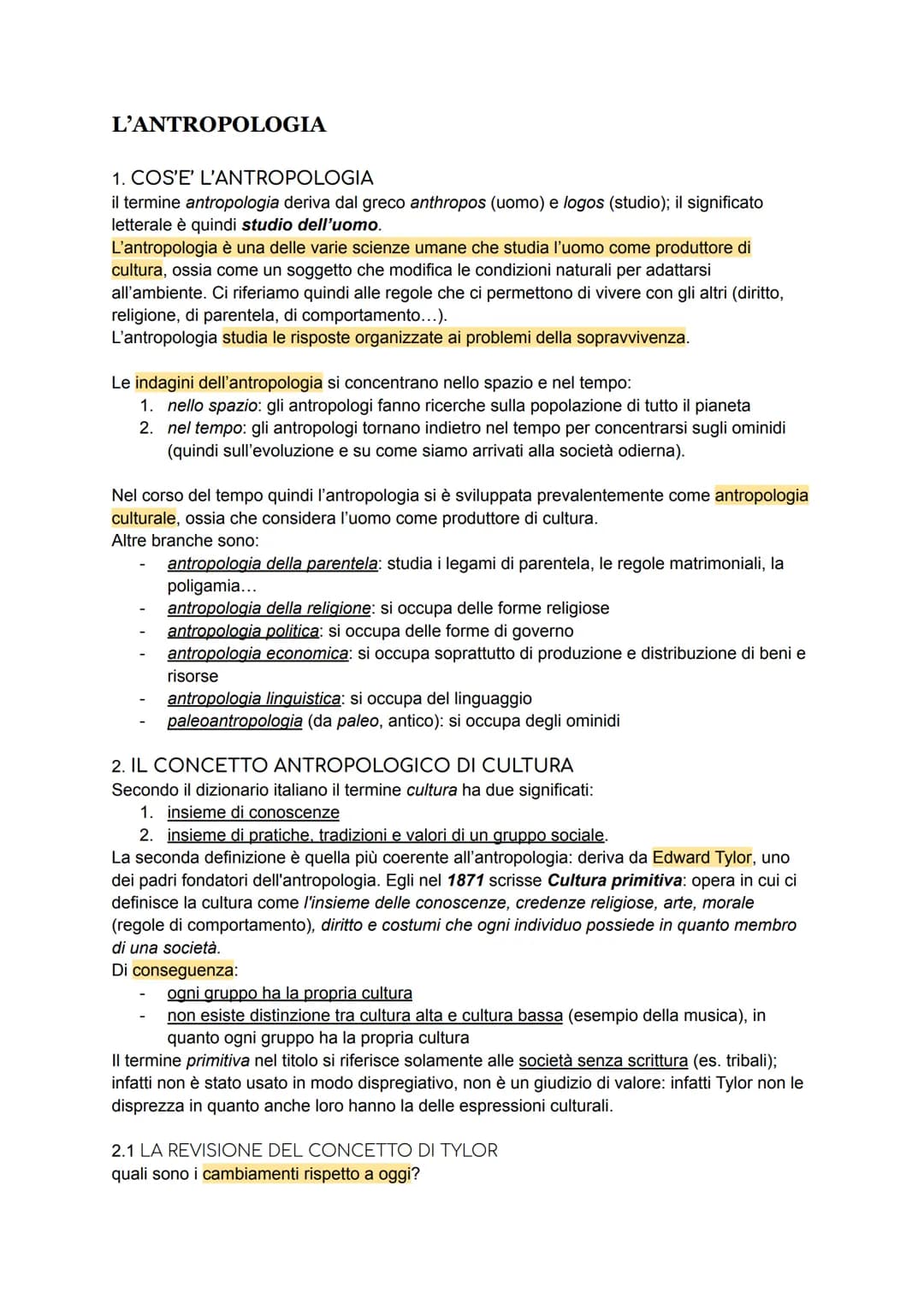 L'ANTROPOLOGIA
1. COS'E' L'ANTROPOLOGIA
il termine antropologia deriva dal greco anthropos (uomo) e logos (studio); il significato
letterale