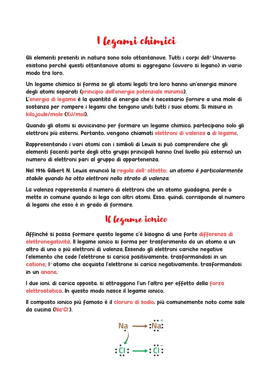 I legami chimici
Gli elementi presenti in natura sono solo ottantanove. Tutti i corpi dell'Universo
esistono perché questi ottantanove atomi