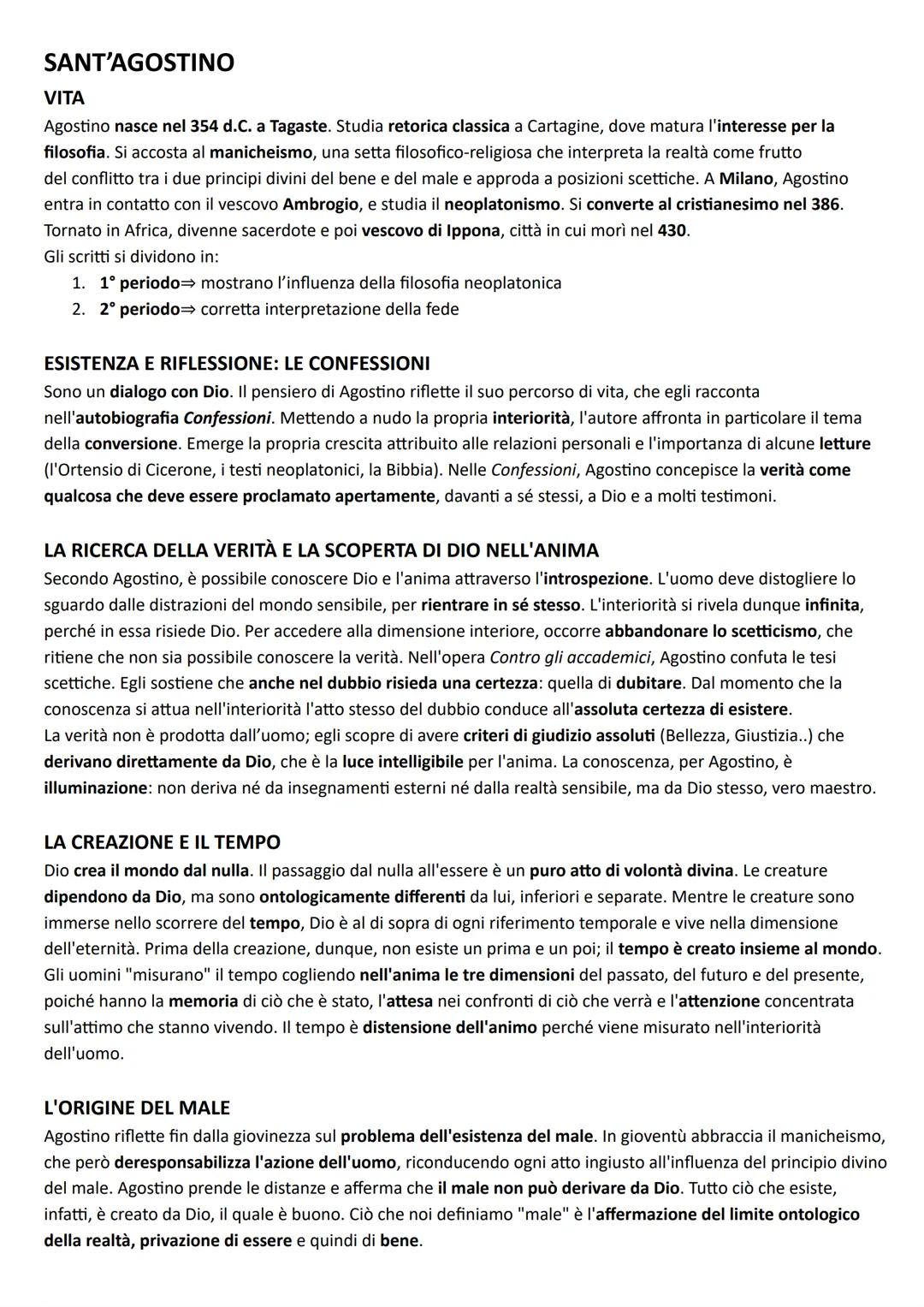 # SANT'AGOSTINO

## VITA

Agostino nasce nel 354 d.C. a Tagaste. Studia retorica classica a Cartagine, dove matura l'interesse per la filoso