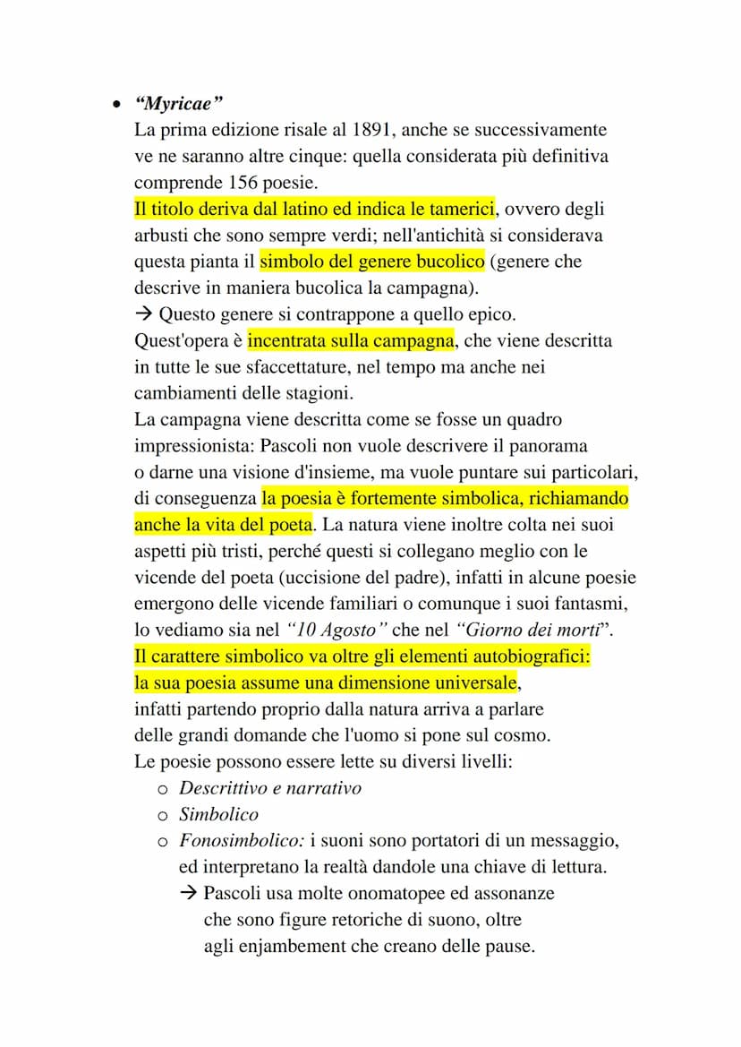 • "Myricae"
La prima edizione risale al 1891, anche se successivamente
ve ne saranno altre cinque: quella considerata più definitiva
compren