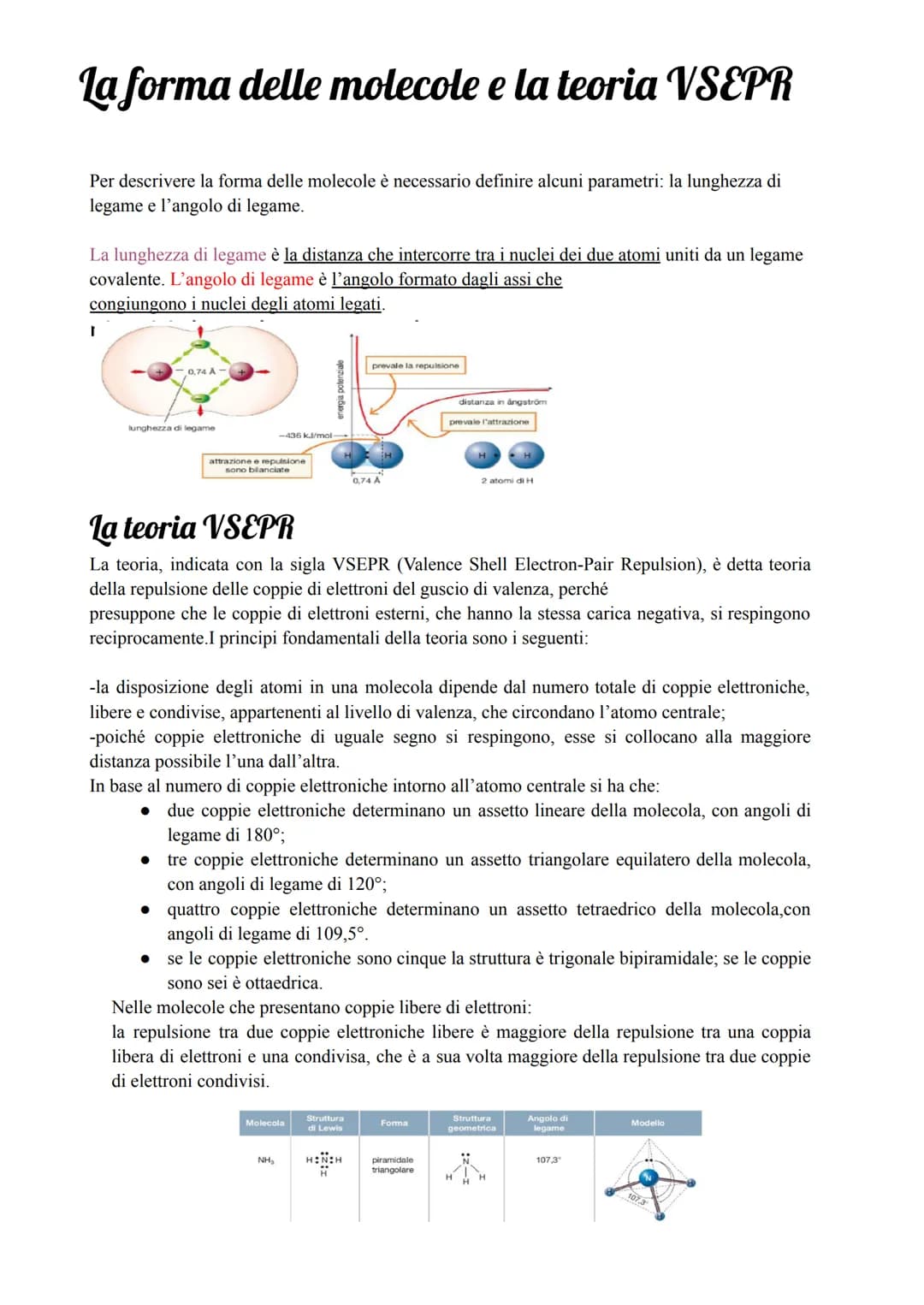 la forma delle molecole e la teoria VSEPR
Per descrivere la forma delle molecole è necessario definire alcuni parametri: la lunghezza di
leg