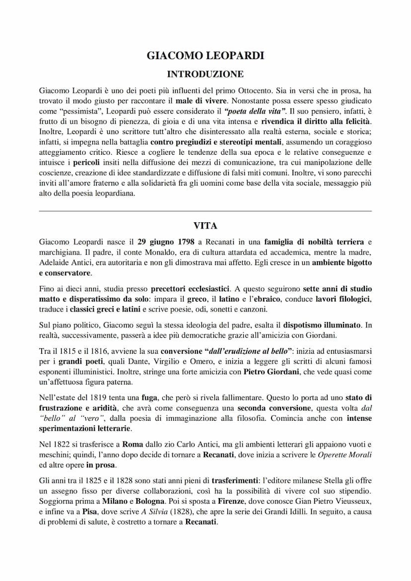 INDICE:
● INTRODUZIONE
GIACOMO LEOPARDI
●
VITA
● PENSIERO
● RAPPORTO CON IL ROMANTICISMO
● OPERE:
➤LO ZIBALDONE
➤ LE OPERETTE MORALI
➤ I CAN