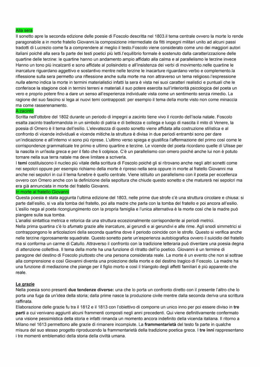 Ugo Foscolo
Vita
Nasce nel 1778 a Zante, nella Repubblica veneta, il suo nome vero è Nicolò ma lui si fa chiamare Ugo; il padre
Andrea è un 