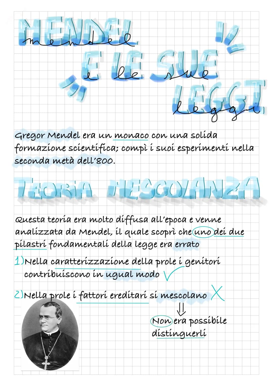 MENDER
ELLE SIE
LEGGI
Gregor Mendel era un monaco con una solida
formazione scientifica; compì i suoi esperimenti nella
seconda metà dell'80