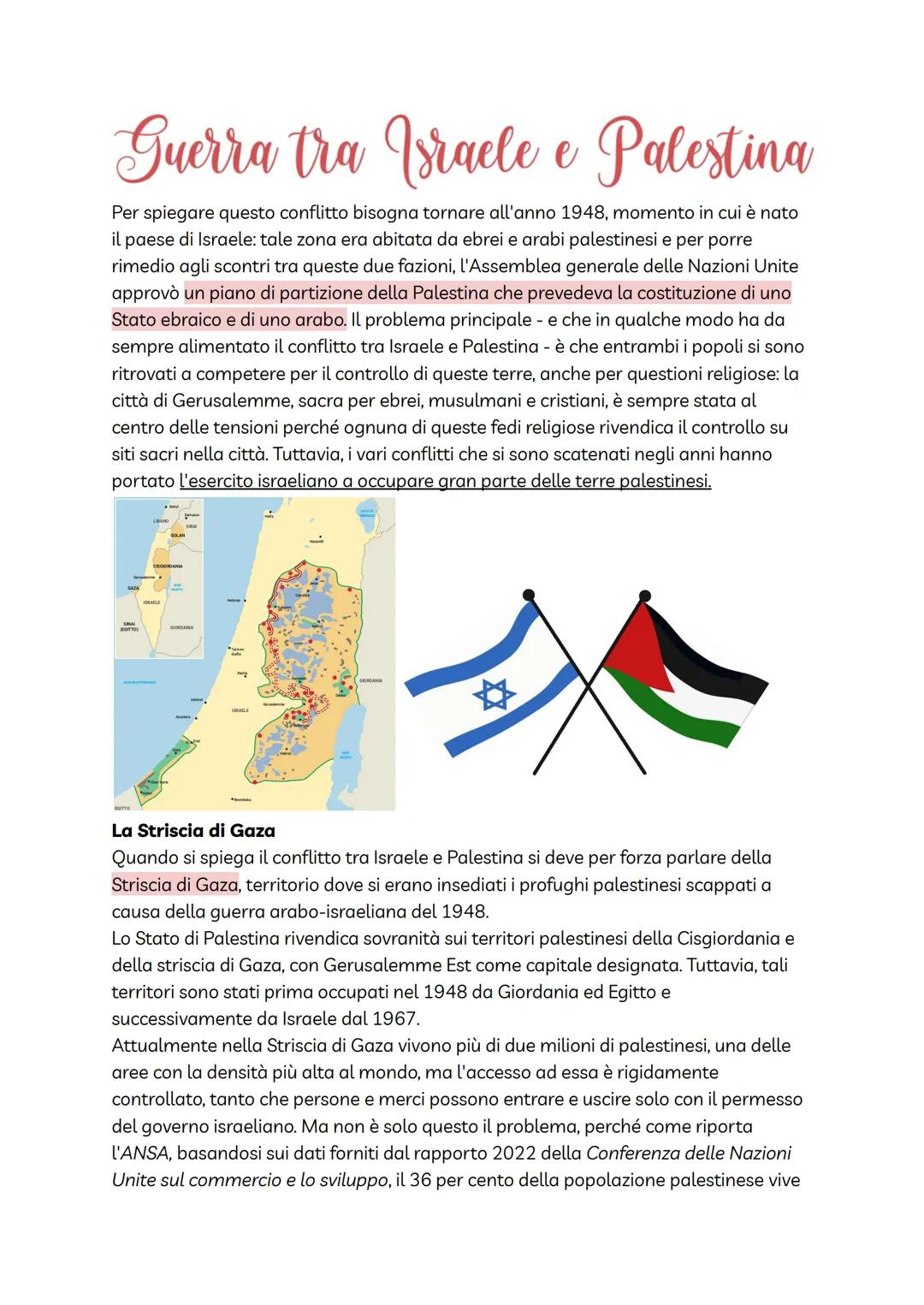 Guerra tra Israele e Palestina
Per spiegare questo conflitto bisogna tornare all'anno 1948, momento in cui è nato
il paese di Israele: tale 