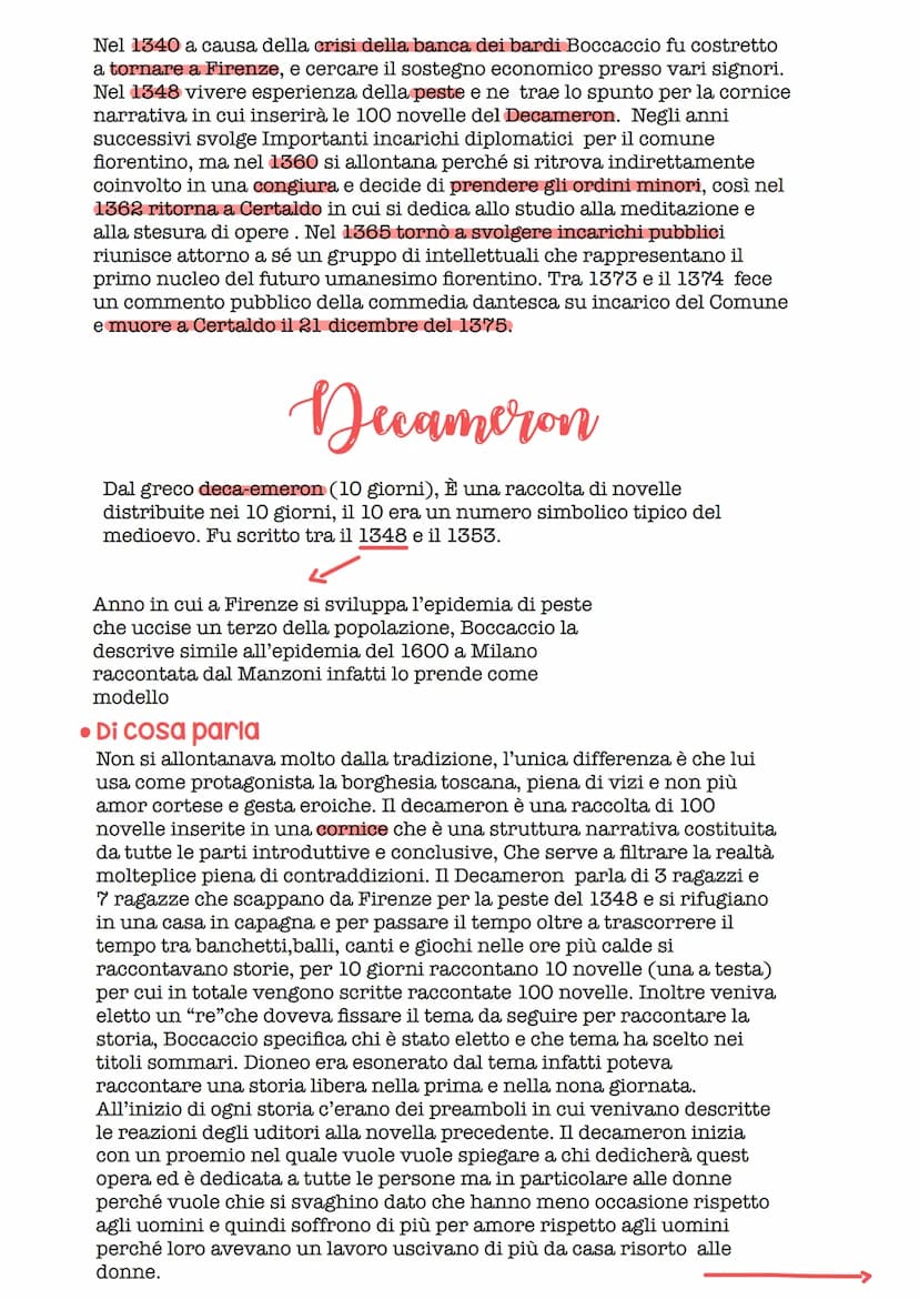 Giovanni Boccaccio
• Vita
Era nato a Certaldo nel 1313, altri studiosi dicono però che sarebbe nato a Firenze
perché ha vissuto buona parte 