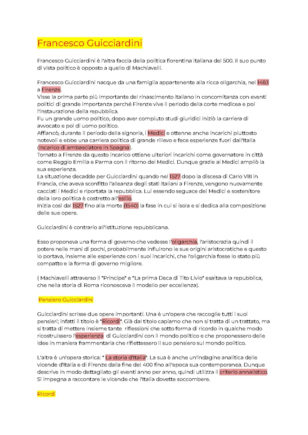 Francesco Guicciardini, Ricordi, pensiero