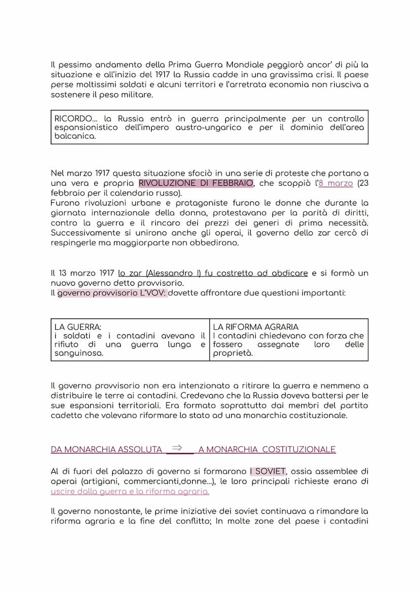 LA RIVOLUZIONE RUSSA:
LA RUSSIA PRIMA DELLA GUERRA:
La Russia alla fine dell'800 era uno degli stati economicamente e politicamente
più arre