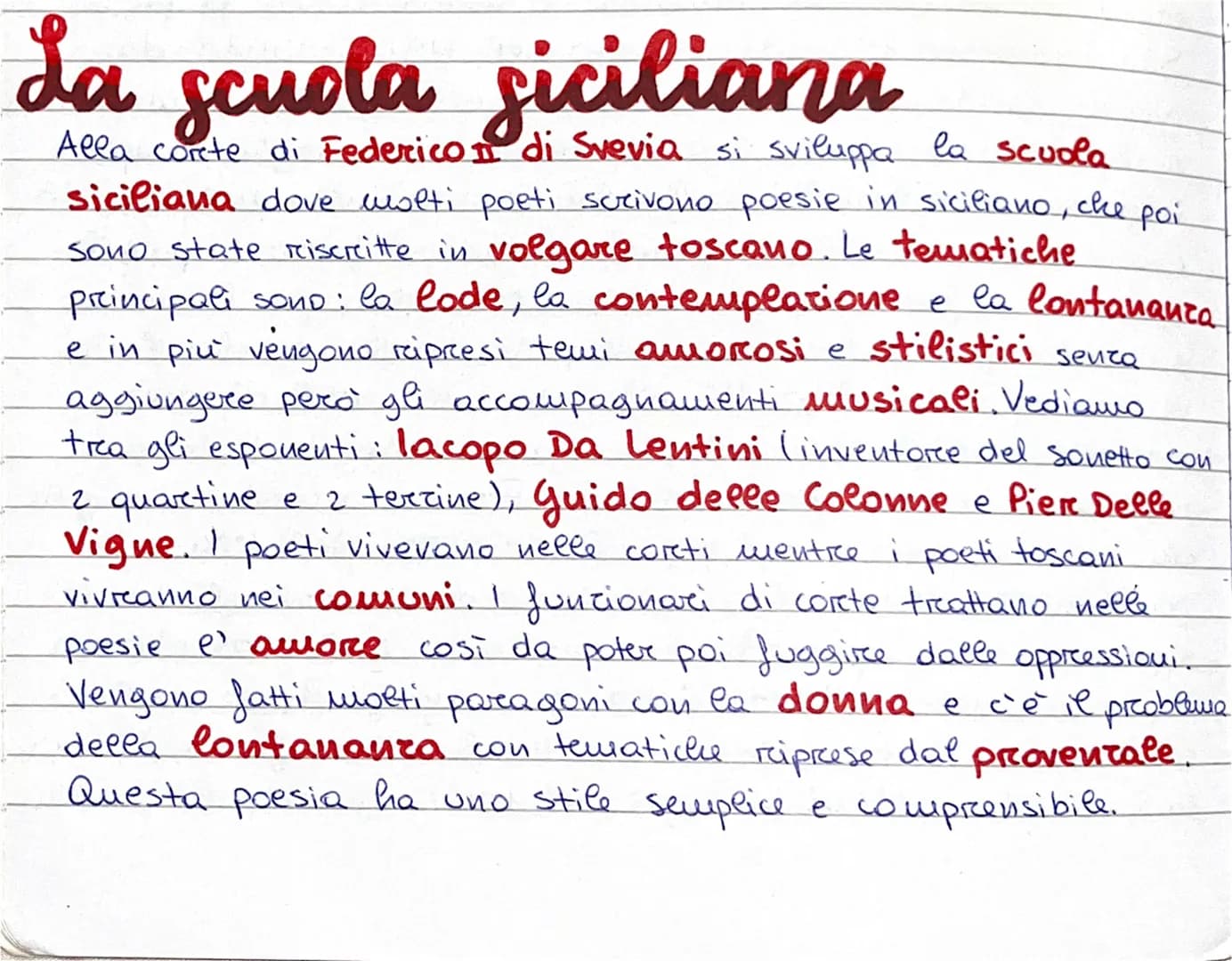 La scuola siciliana
Alla corte di Federico di Svevia si sviluppa la scuola
siciliana dove molti poeti scrivono poesie in siciliano, che poi
