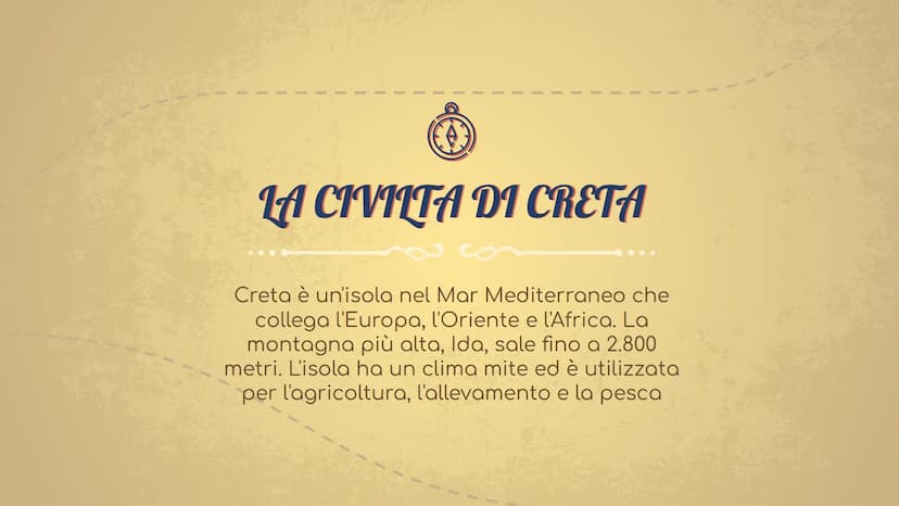W
Minoici, Micenei e Il
Medioevo ellenico
INTELLICRATE LA CIVILTA DI CRETA
Creta è un'isola nel Mar Mediterraneo che
collega l'Europa, l'Ori