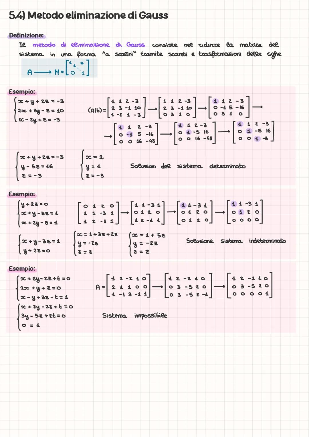 5.1) Sistemi Lineari
Definizione:
Un sistema lineate e costituito da n equazioni ad m incognite
Risolvece un sistema significa trovate una m