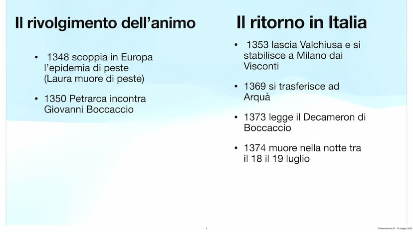 Francesco Petrarca
Angelica Tomaselli 3^A Ch
Presentazione 22-16 maggio 2023 Indice:
L'infanzia di Petrarca
●
1304 del 20 luglio nasce ad Ar