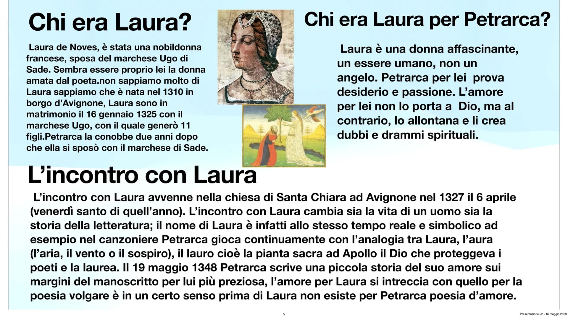 Francesco Petrarca
Angelica Tomaselli 3^A Ch
Presentazione 22-16 maggio 2023 Indice:
L'infanzia di Petrarca
●
1304 del 20 luglio nasce ad Ar