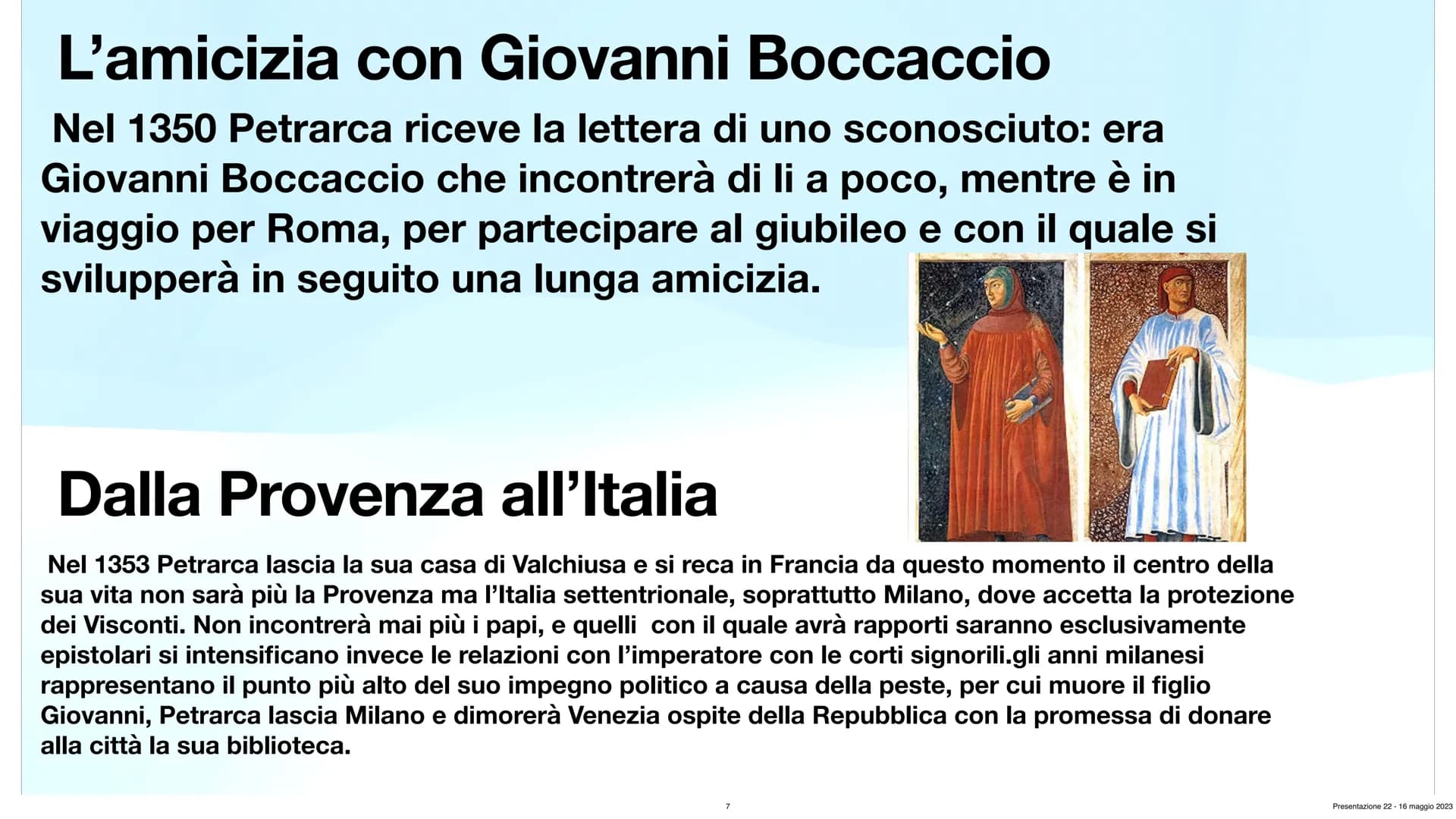 Francesco Petrarca
Angelica Tomaselli 3^A Ch
Presentazione 22-16 maggio 2023 Indice:
L'infanzia di Petrarca
●
1304 del 20 luglio nasce ad Ar