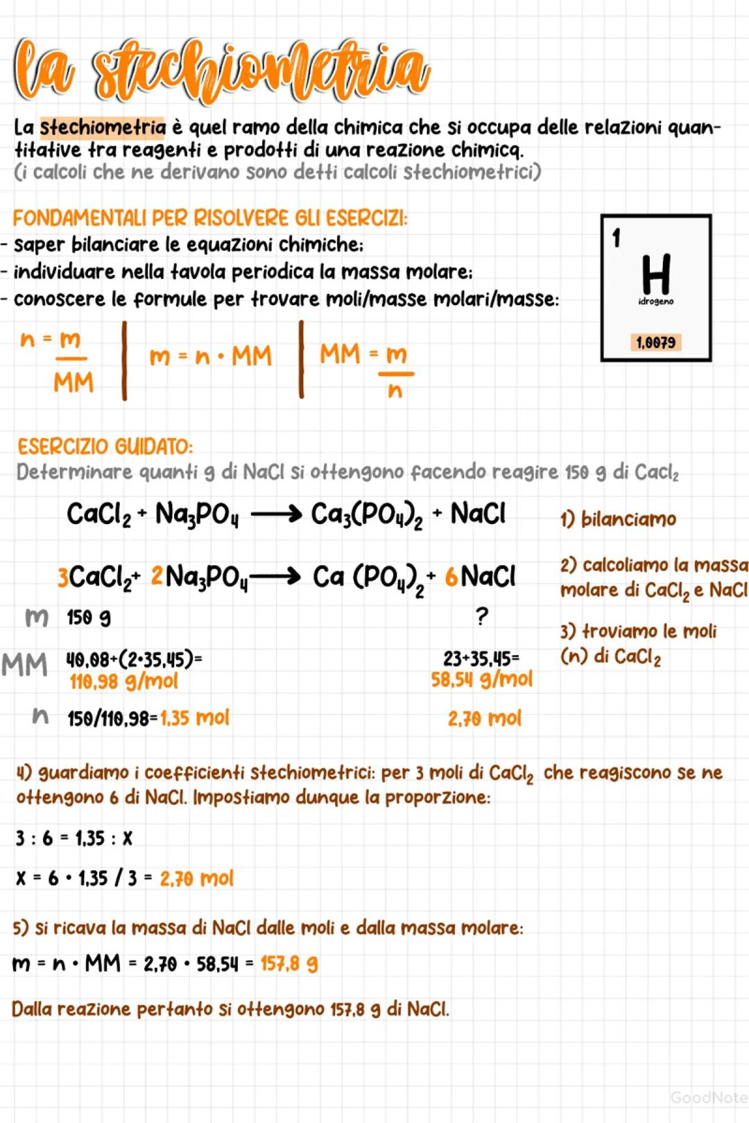 la stechiometria
La stechiometria è quel ramo della chimica che si occupa delle relazioni quan-
titative tra reagenti e prodotti di una reaz