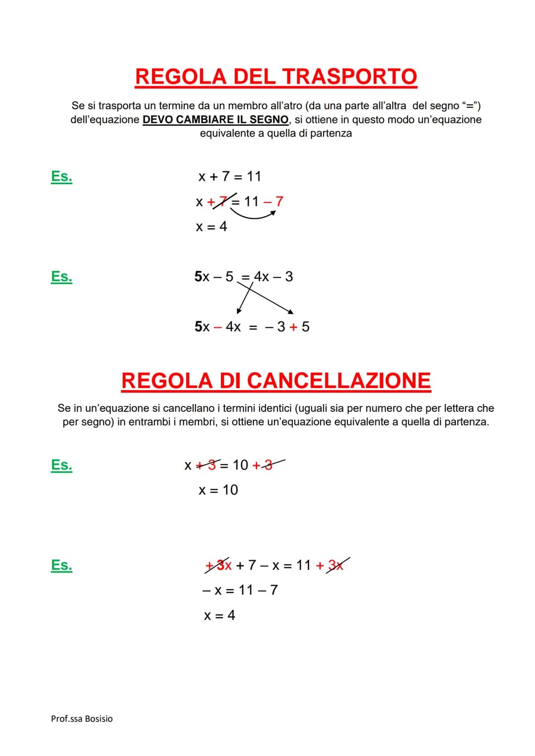 EQUAZIONI
DEFINIZIONE: Un'equazione è un'uguaglianza fra due espressioni, di cui almeno una
letterale, che è verificata solo per particolari