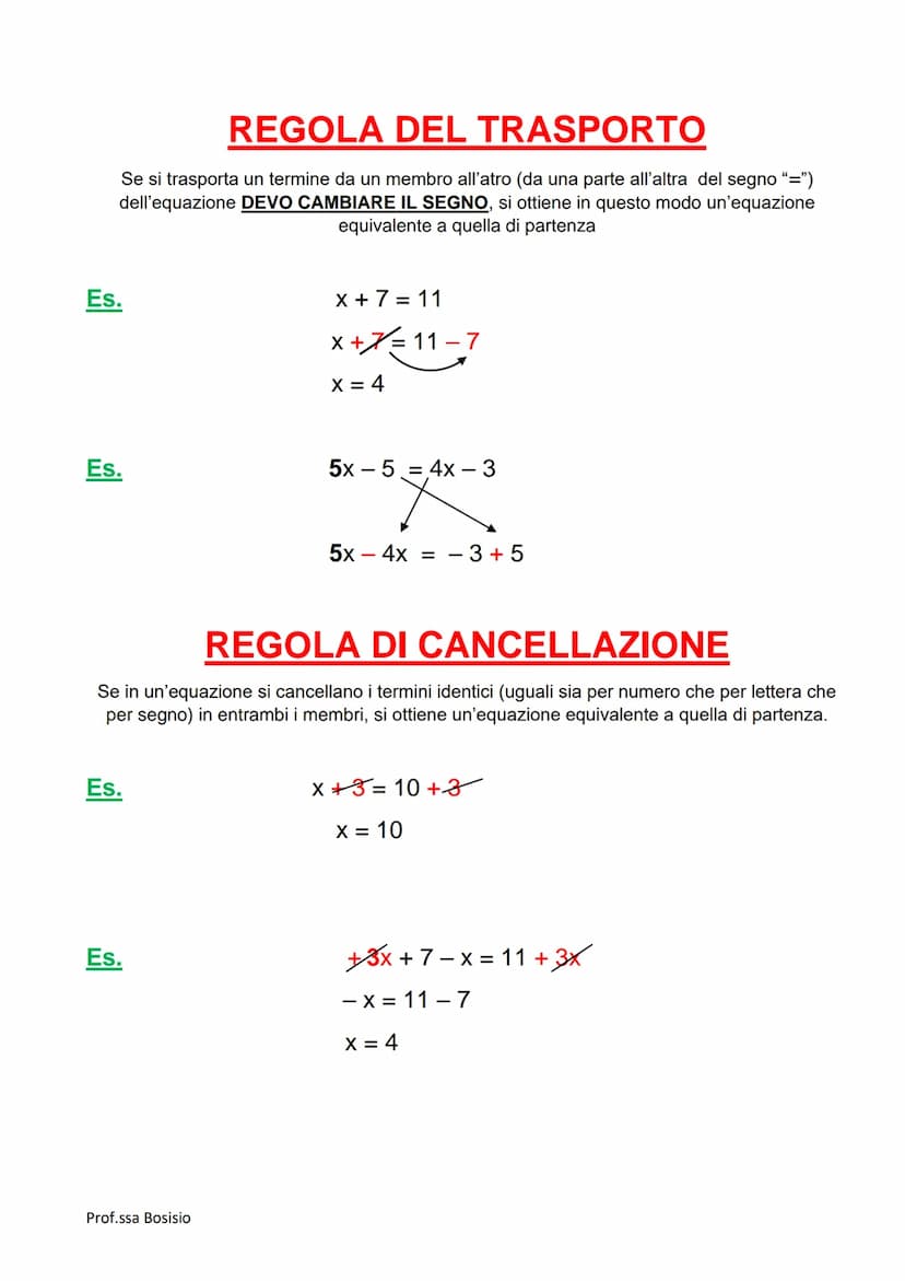 EQUAZIONI
DEFINIZIONE: Un'equazione è un'uguaglianza fra due espressioni, di cui almeno una
letterale, che è verificata solo per particolari