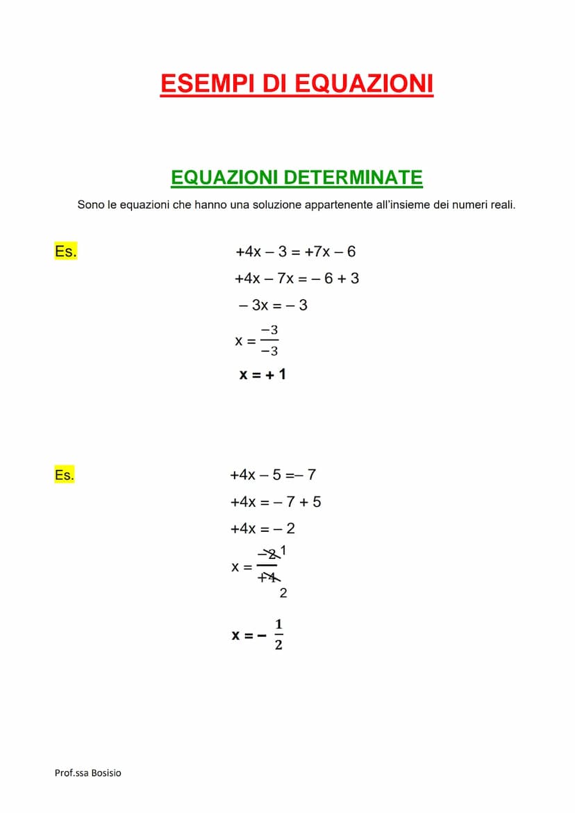 EQUAZIONI
DEFINIZIONE: Un'equazione è un'uguaglianza fra due espressioni, di cui almeno una
letterale, che è verificata solo per particolari