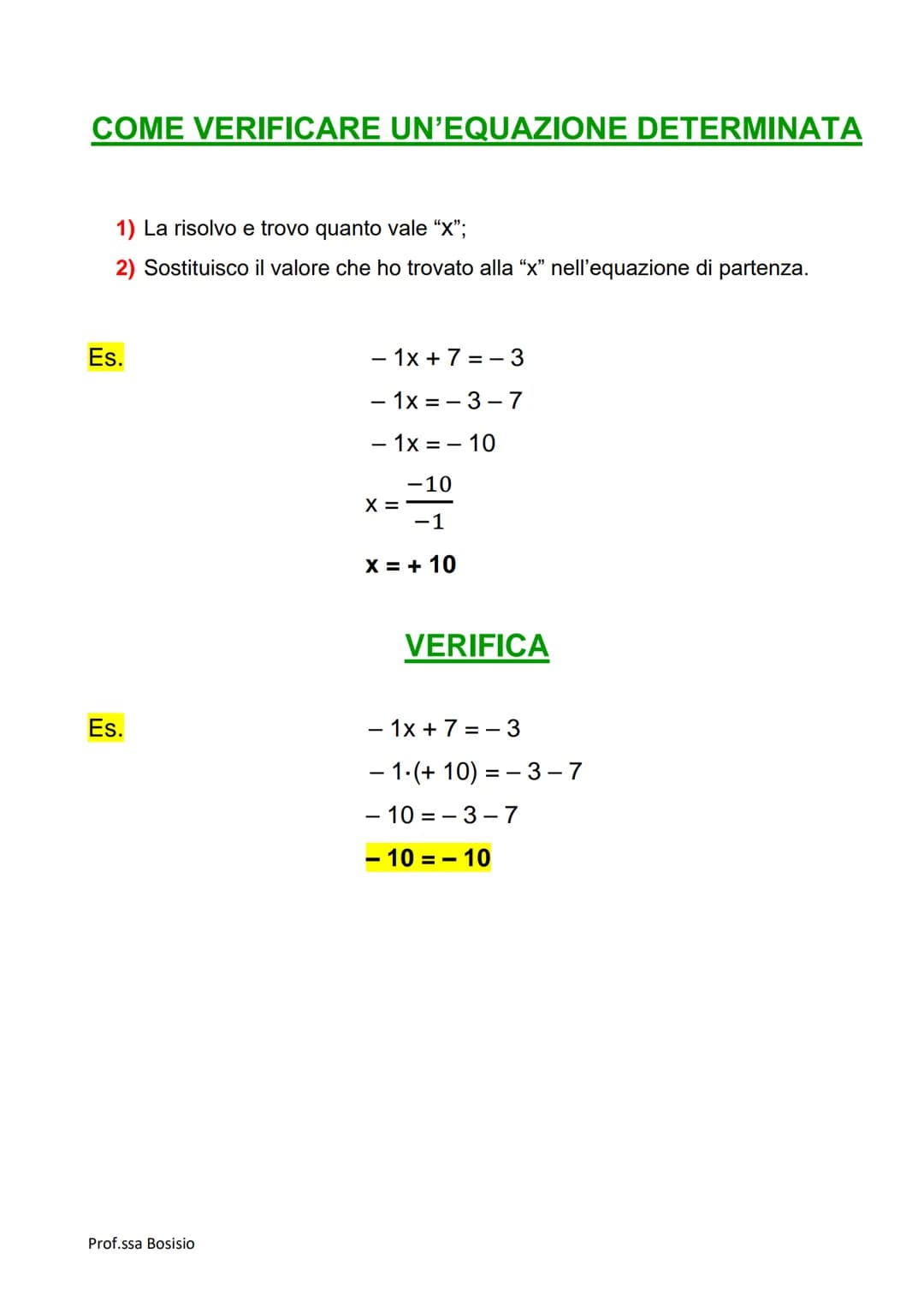EQUAZIONI
DEFINIZIONE: Un'equazione è un'uguaglianza fra due espressioni, di cui almeno una
letterale, che è verificata solo per particolari