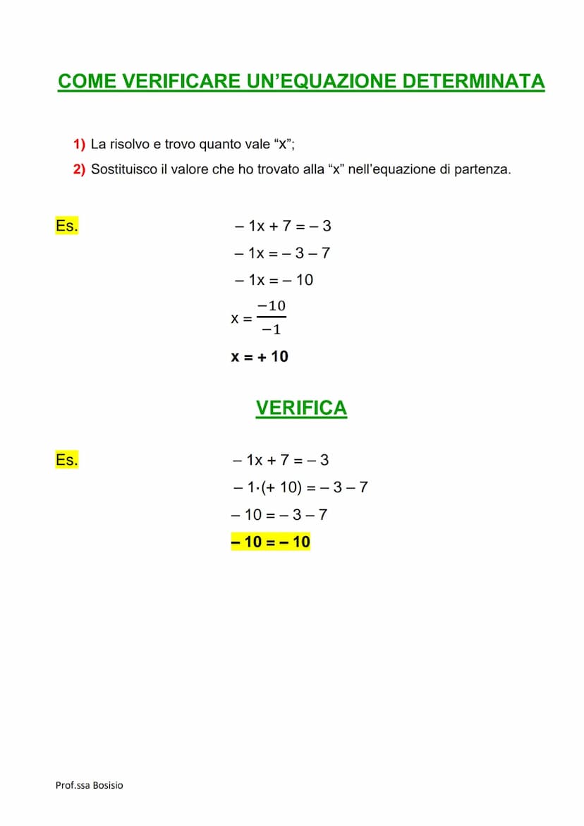 EQUAZIONI
DEFINIZIONE: Un'equazione è un'uguaglianza fra due espressioni, di cui almeno una
letterale, che è verificata solo per particolari