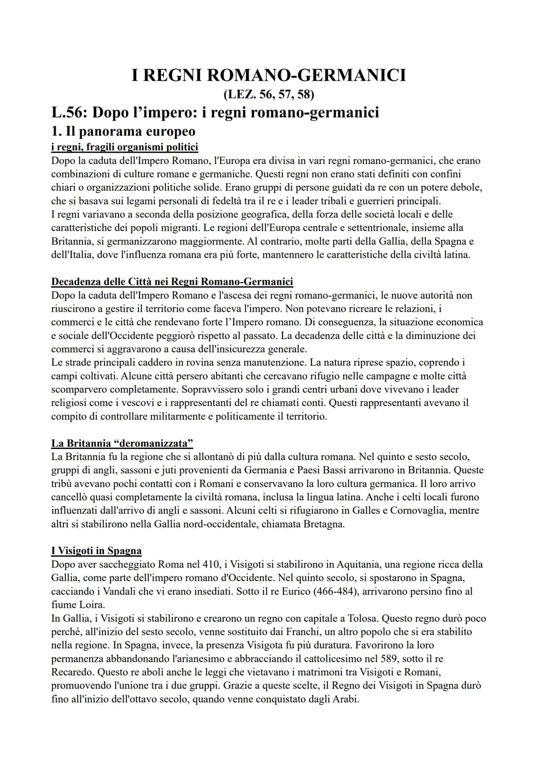 I regni romano-germanici per seconda superiore