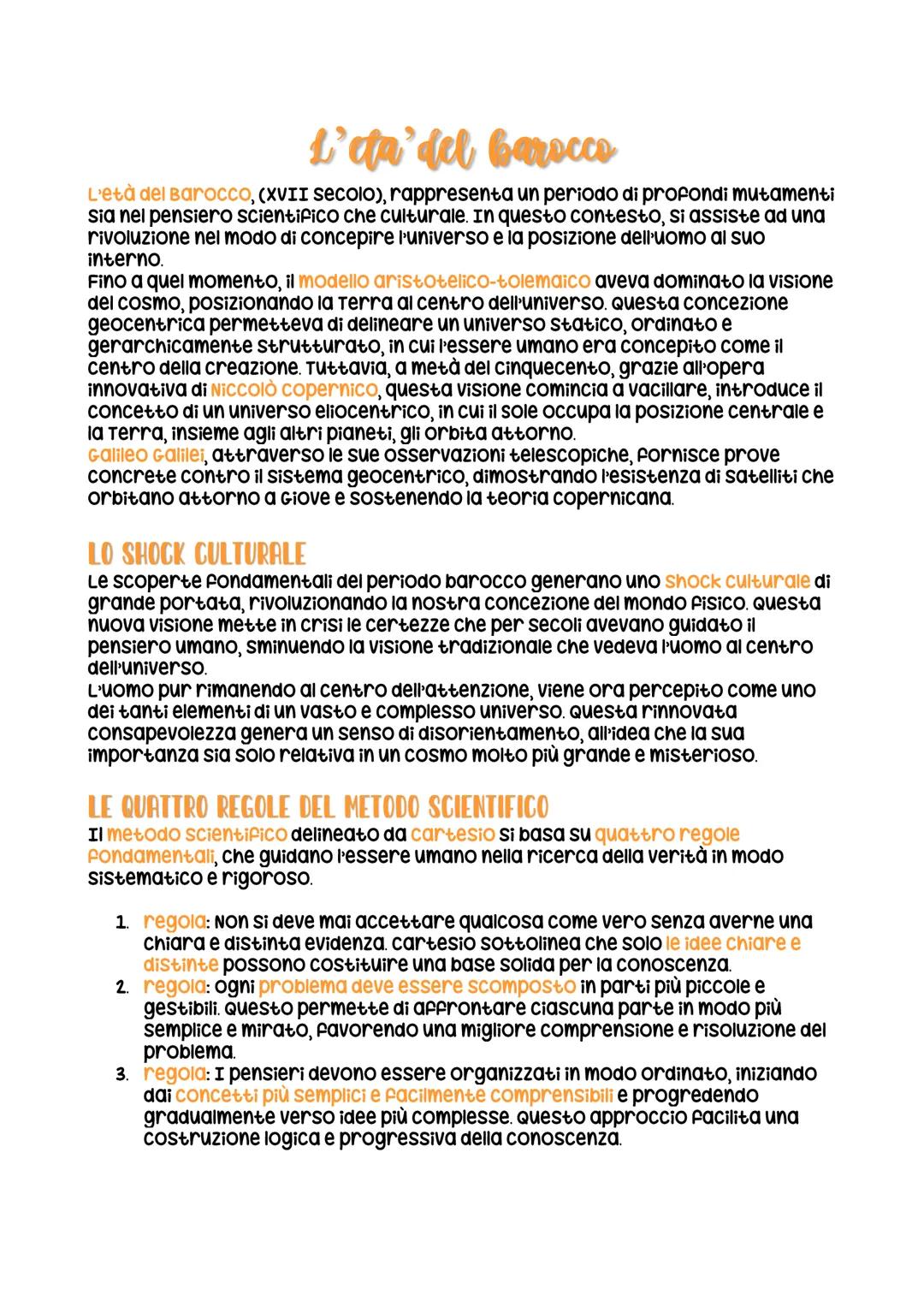 L'eta'del barocco
L'età del Barocco, (XVII secolo), rappresenta un periodo di profondi mutamenti
sia nel pensiero scientifico che culturale.