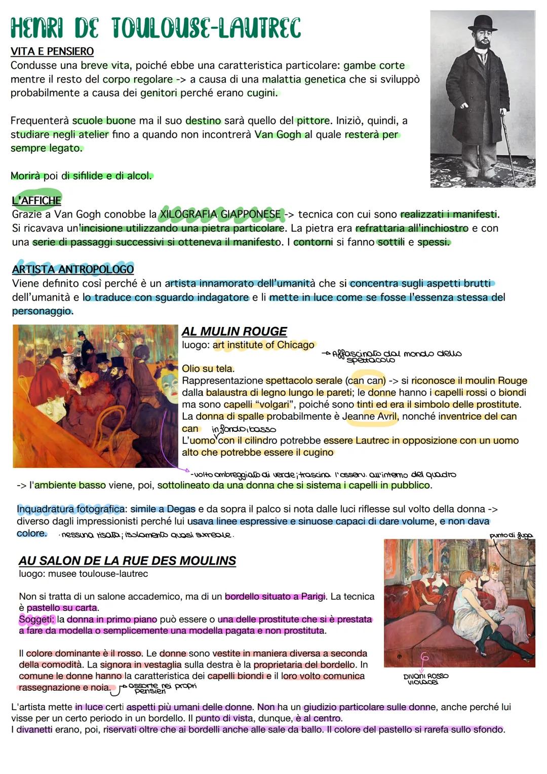 # HENRI DE TOULOUSE-LAUTREC

## VITA E PENSIERO
Condusse una breve vita, poiché ebbe una caratteristica particolare: gambe corte
mentre il r