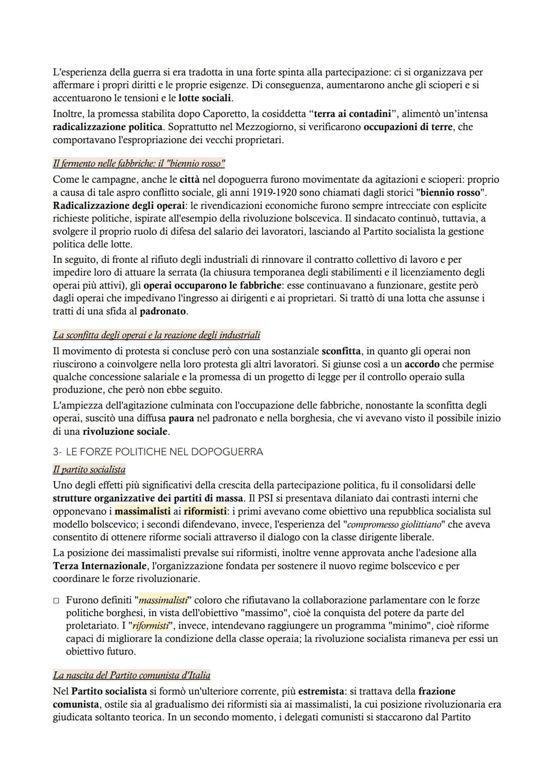 Il fascismo
MODULO 7
LE ORIGINI DEL FASCISMO
1- IL PRIMO DOPOGUERRA IN ITALIA (1919-1920)
L'eredità della guerra
Il dopoguerra italiano fu a