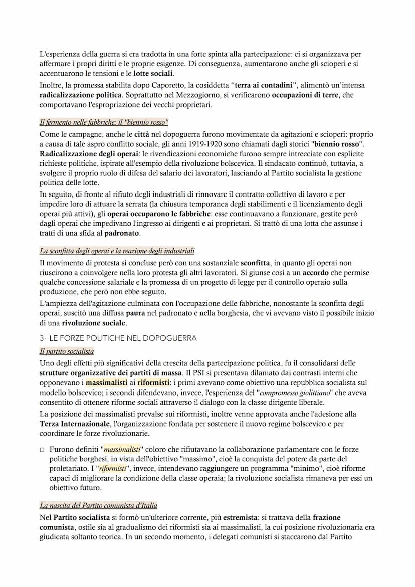 Il fascismo
MODULO 7
LE ORIGINI DEL FASCISMO
1- IL PRIMO DOPOGUERRA IN ITALIA (1919-1920)
L'eredità della guerra
Il dopoguerra italiano fu a