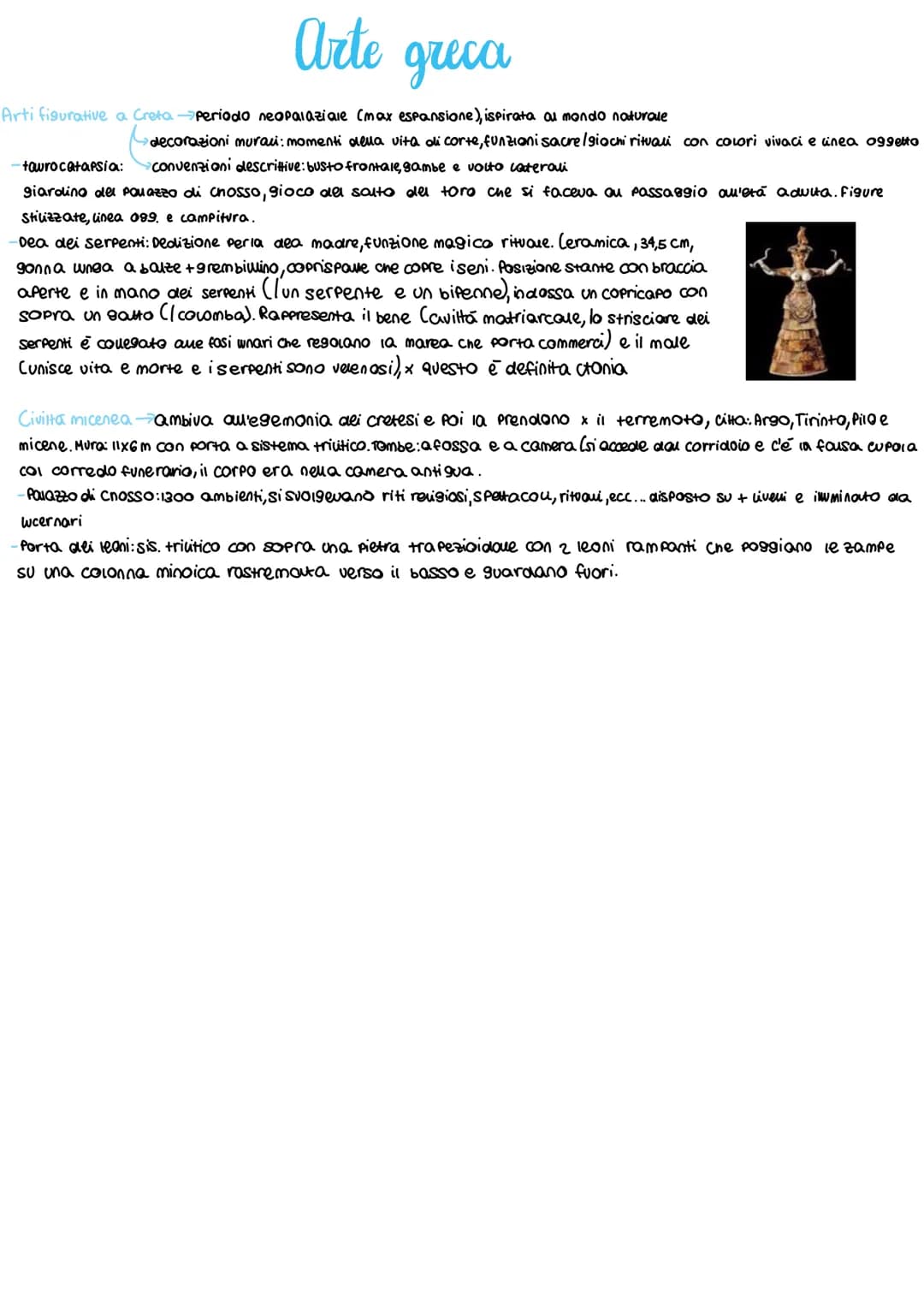Arte
greca
Arti figurative a Creta periodo neopalaziale (max espansione), ispirata al mondo naturale
decorazioni murali: momenti della vita 