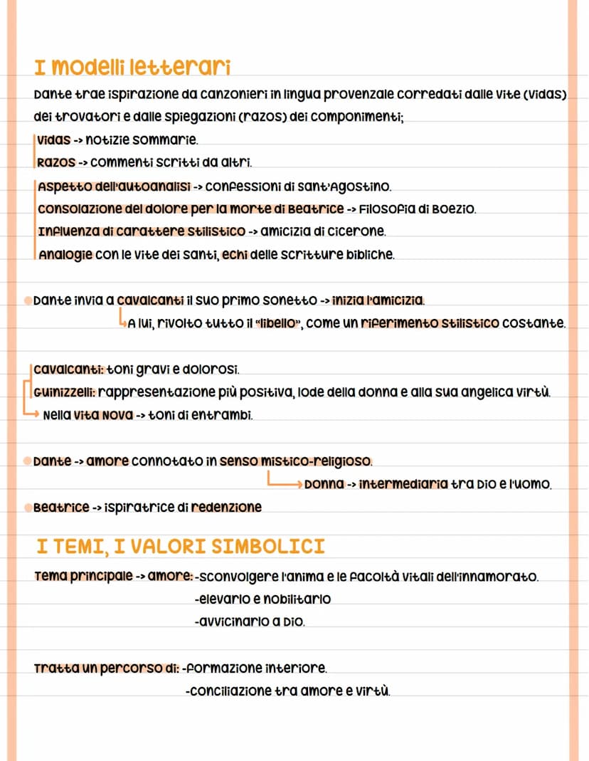 La Vita Nova
Dante scrive poesie d'amore.
Alcune -> raccolte in "Vita Nova"
opera mista di prosa e poesia ("libello")
Lingua: volgare
Argome