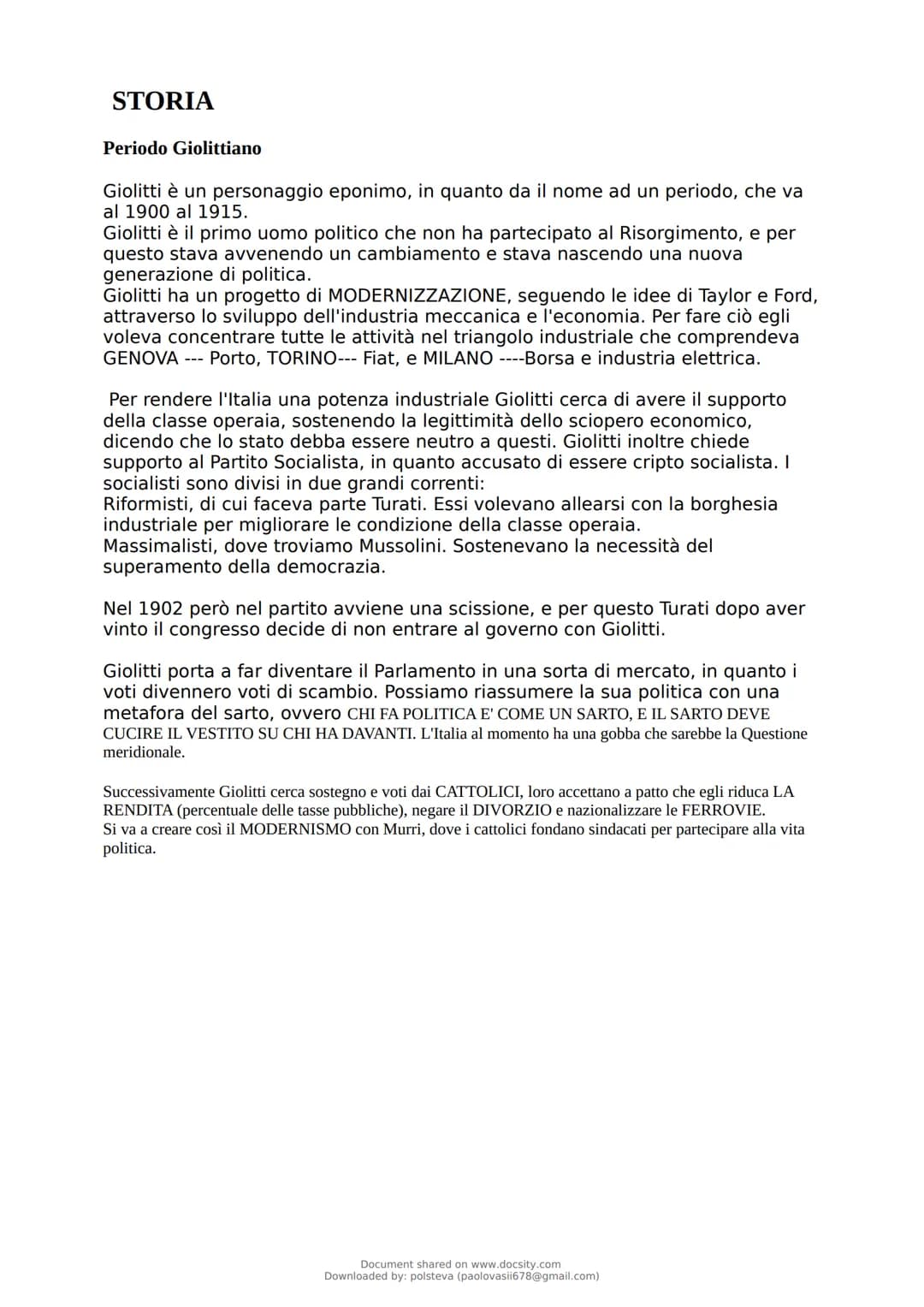 docsity
Appunti Giolitti e Prima
Guerra Mondiale
Storia
3 pag.
Document shared on www.docsity.com
Downloaded by: polsteva (paolovasii678@gma