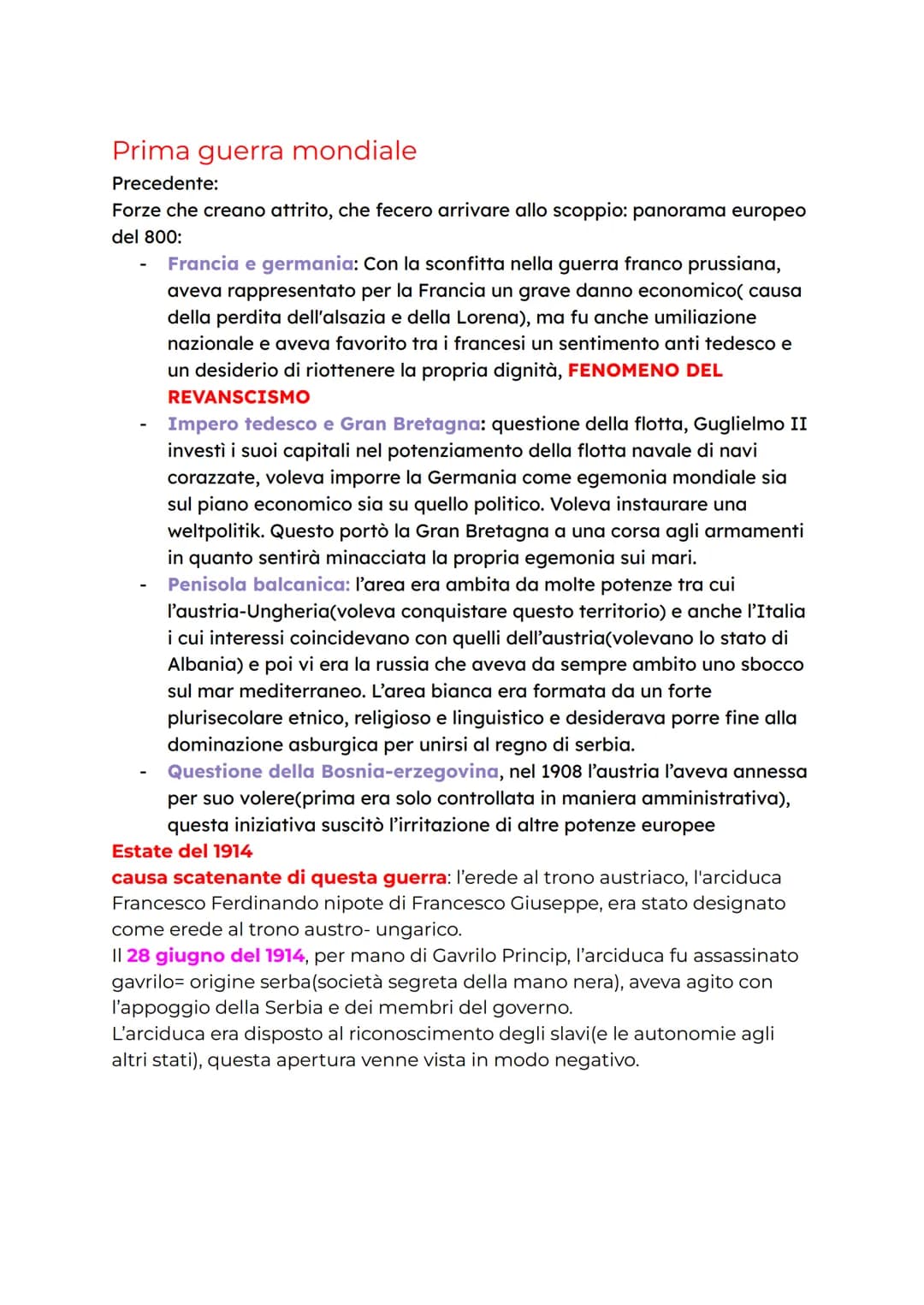 Prima guerra mondiale
Precedente:
Forze che creano attrito, che fecero arrivare allo scoppio: panorama europeo
del 800:
-
Francia e germania
