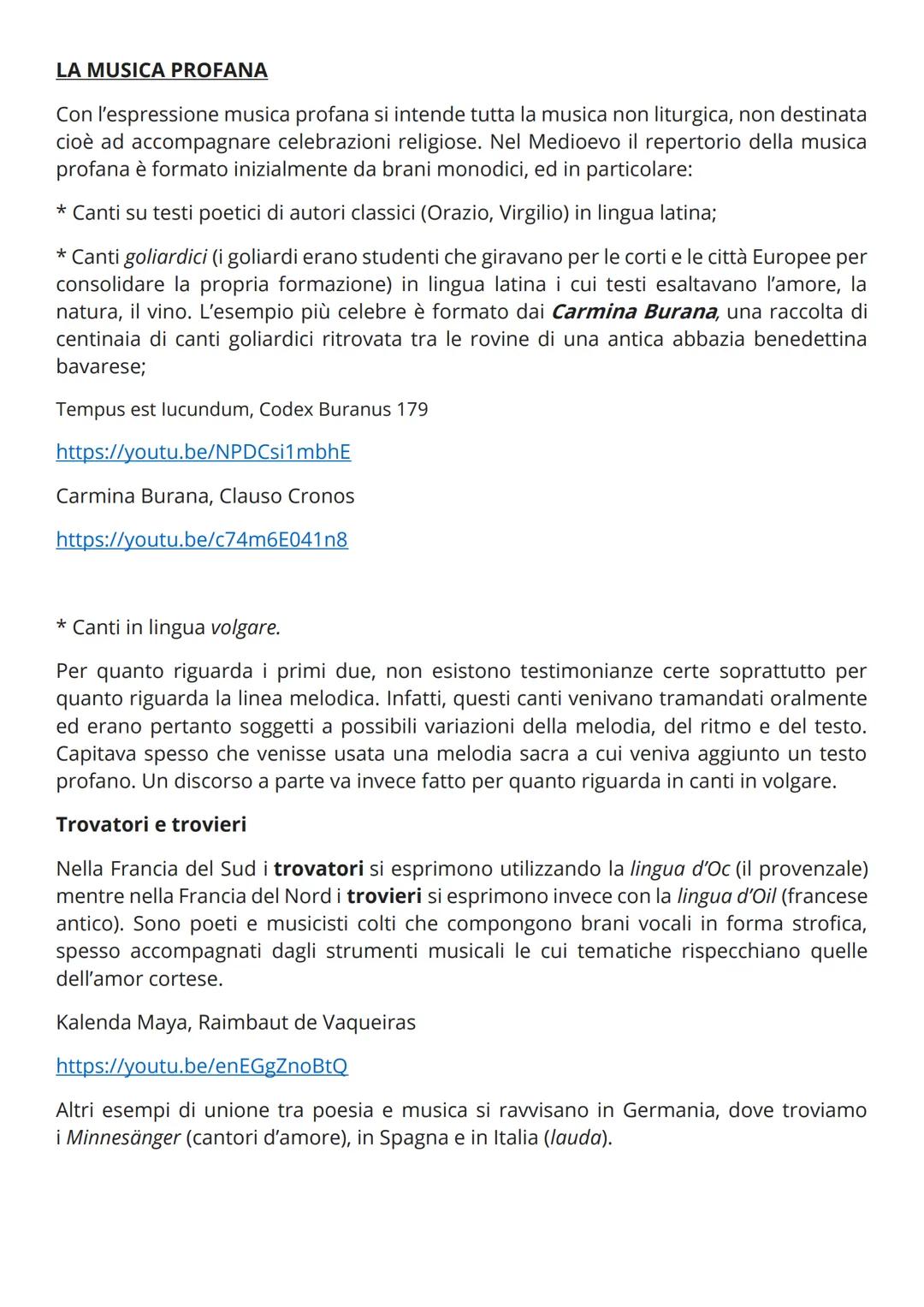La musica nel Medioevo
Il Medioevo è quel periodo storico che va dalla caduta dell'Impero Romano
d'Occidente (476 d.C.) alla scoperta delle 